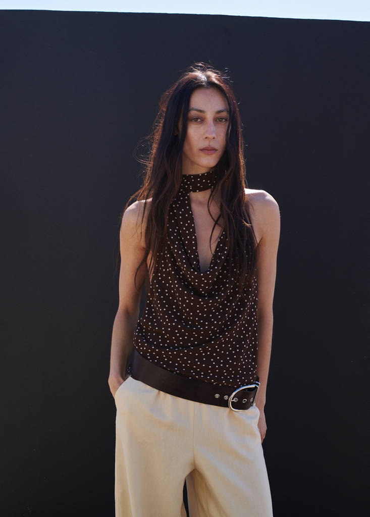 Draped-neck scarf top