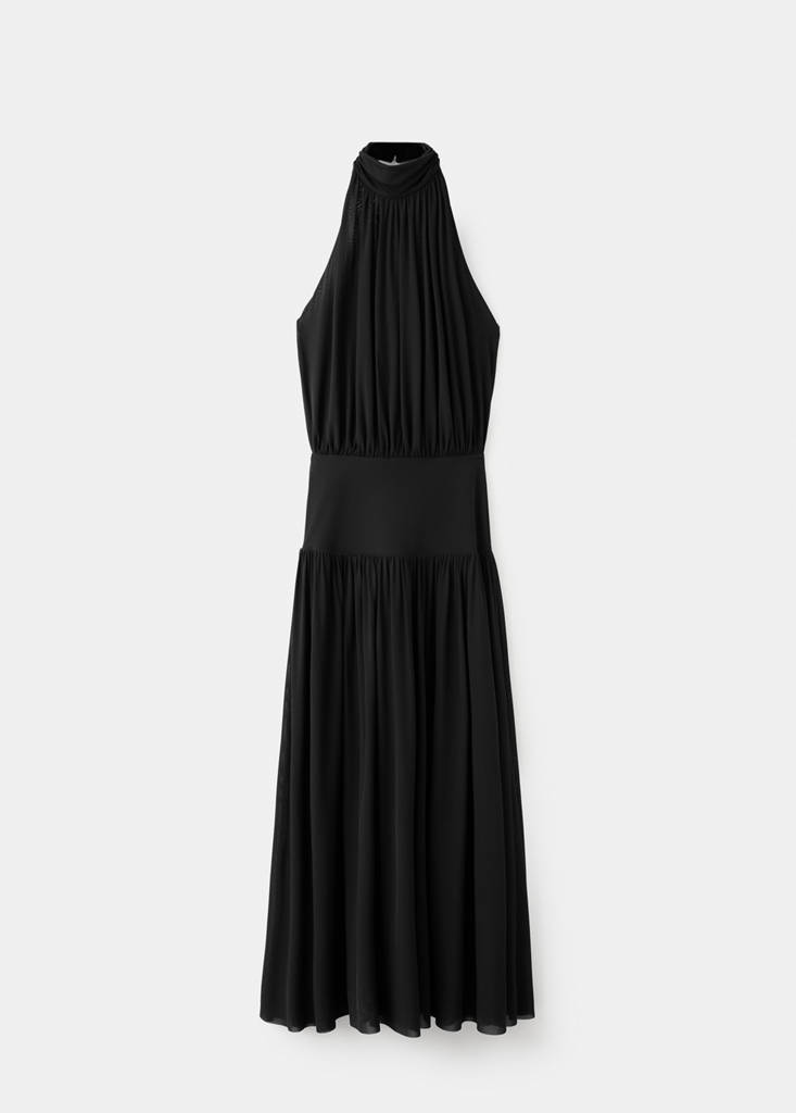 Ruched fitted waist dress — Black
