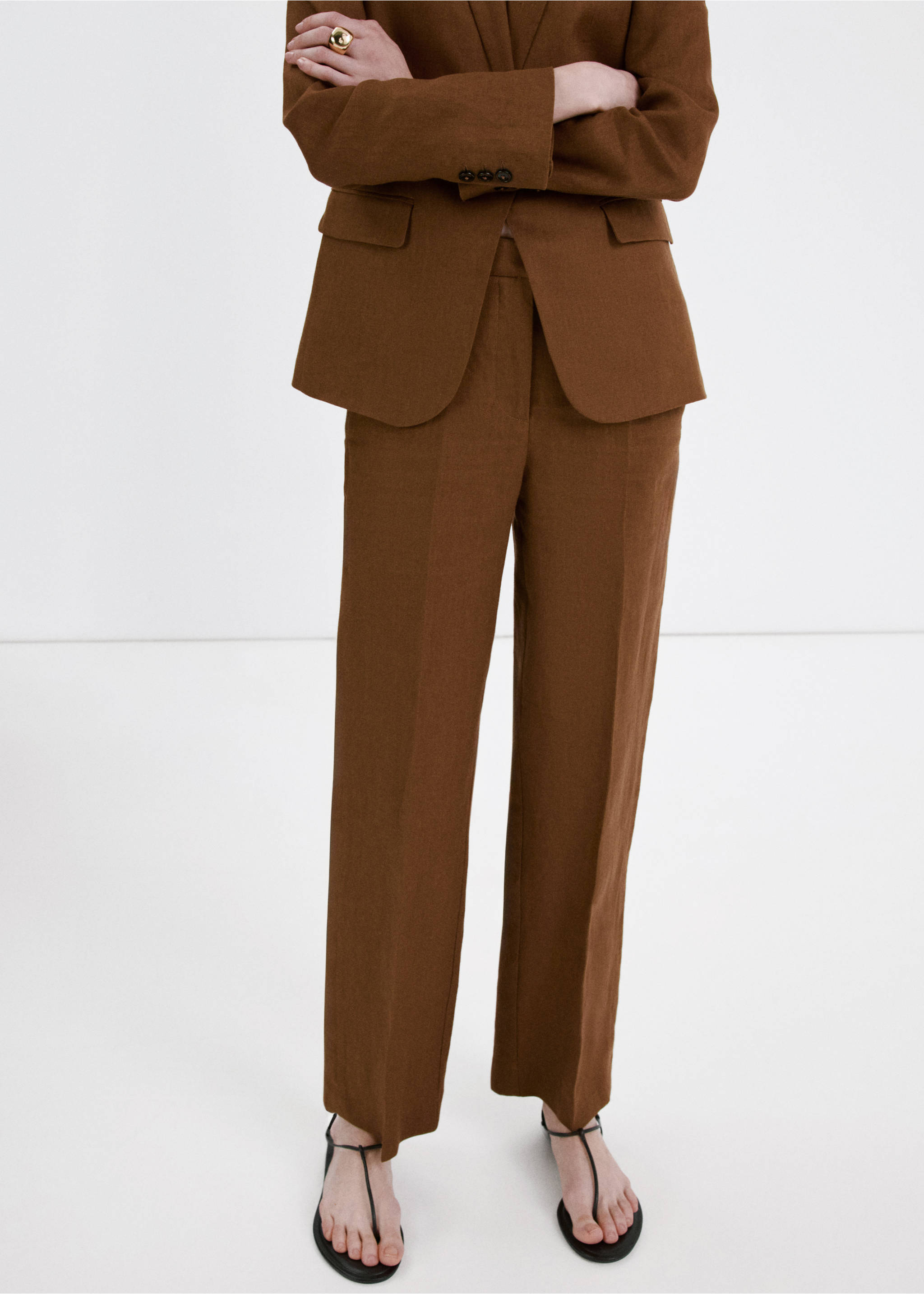Linen suit trousers - Details of the article 6, Brown. Ref: 27047156-00.