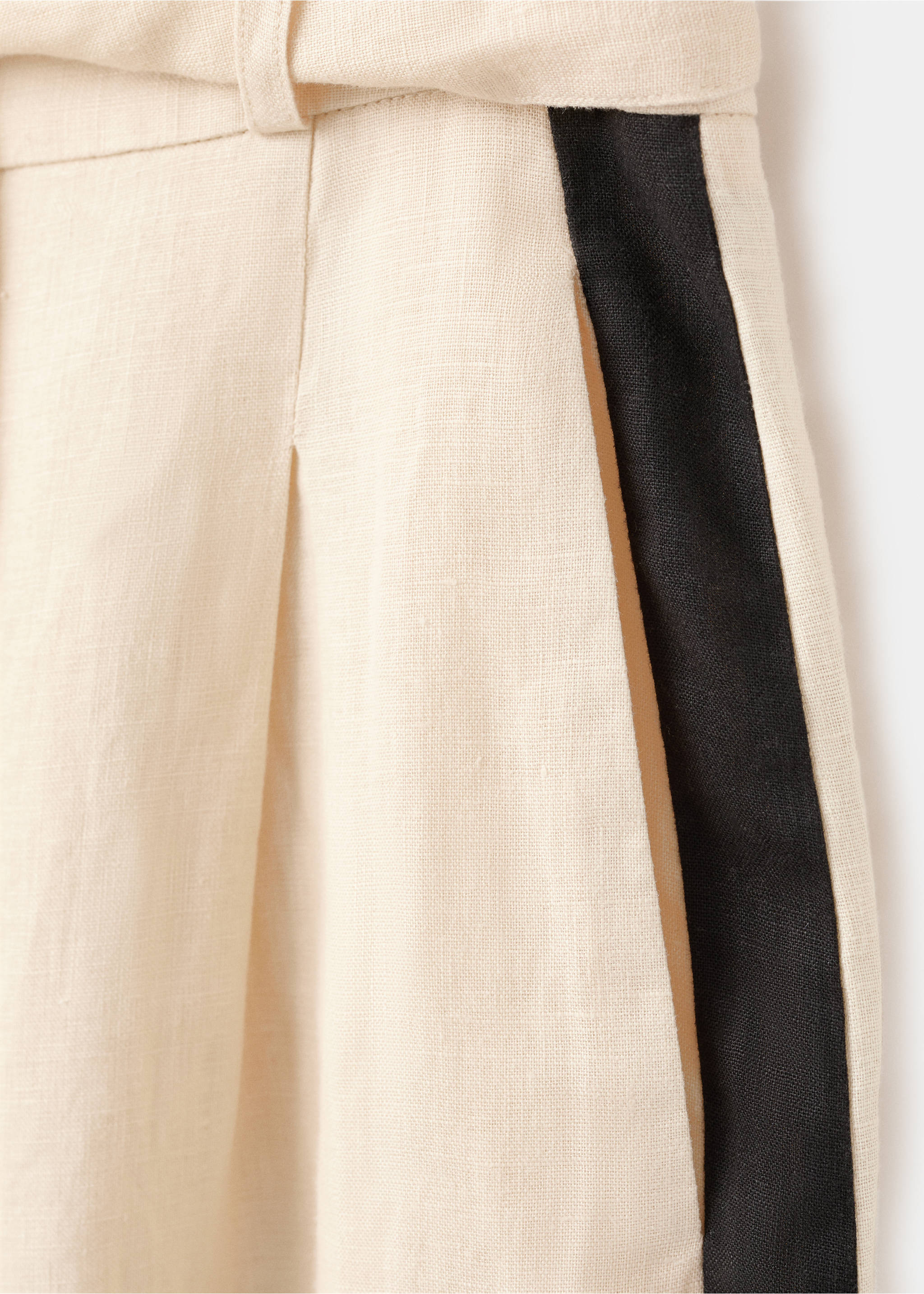 Contrast stripe linen trousers - Details of the article 0, Ecru. Ref: 27047157-00.