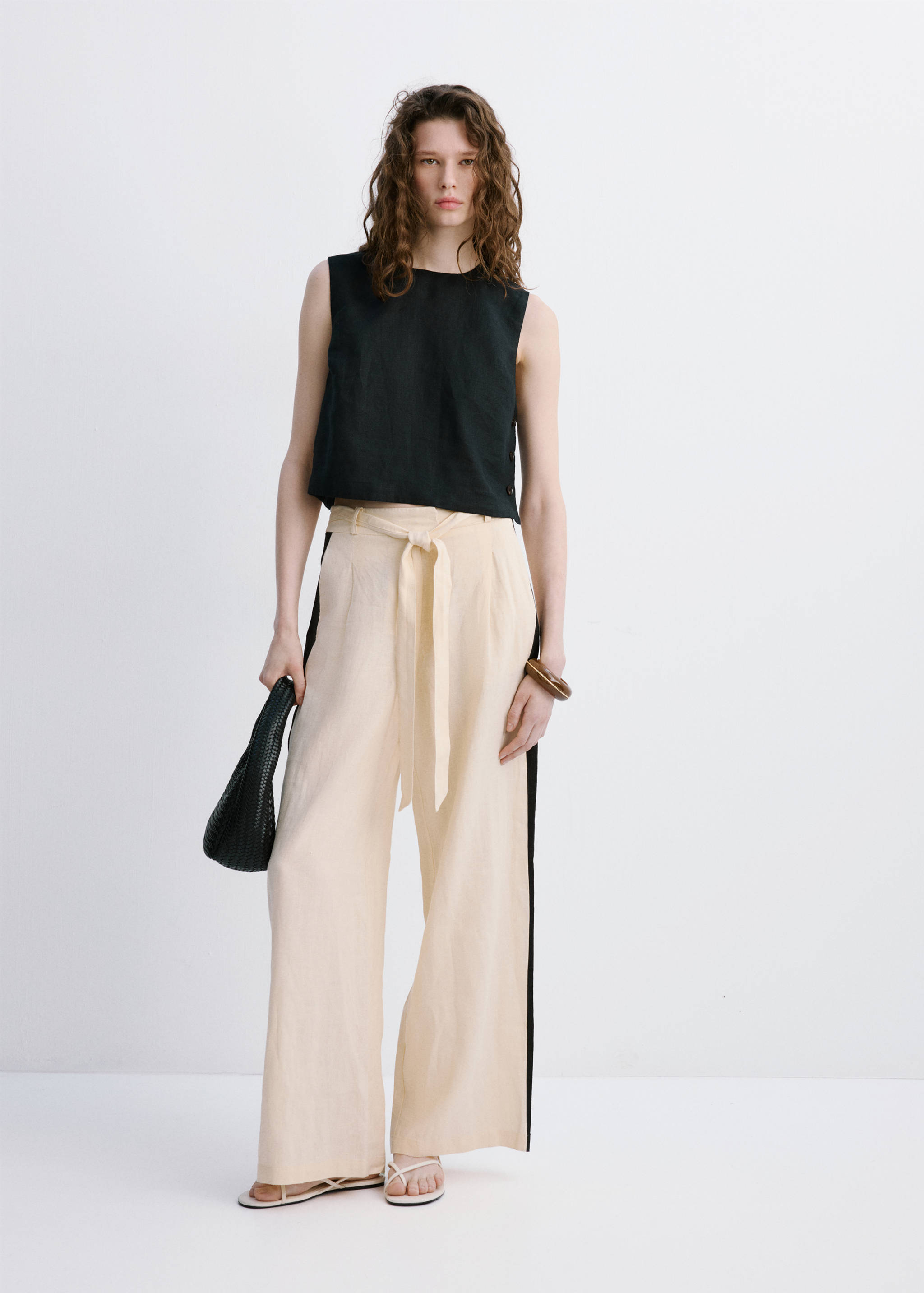 Contrast stripe linen trousers - General plane