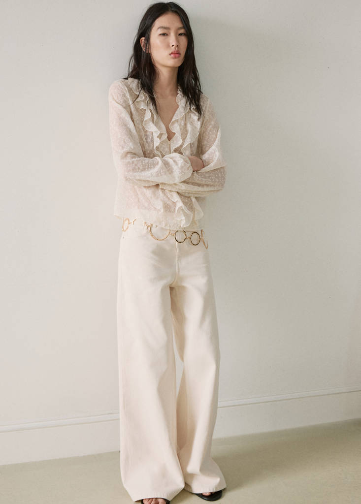Ruffled embroidered blouse — Ecru