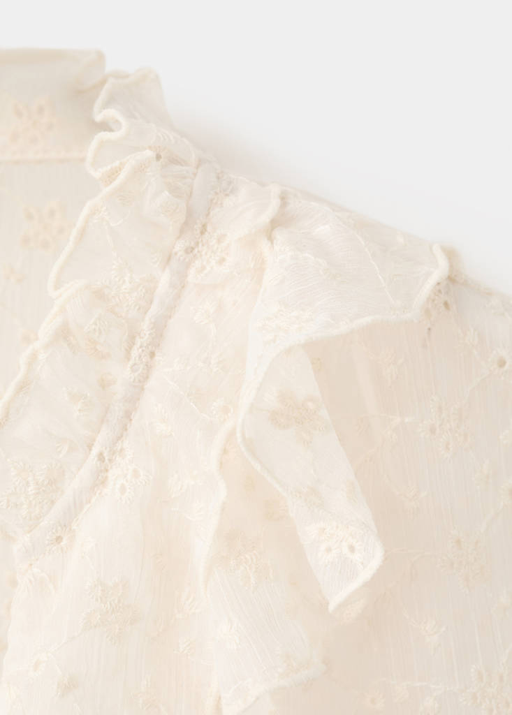 Ruffled embroidered blouse — Ecru
