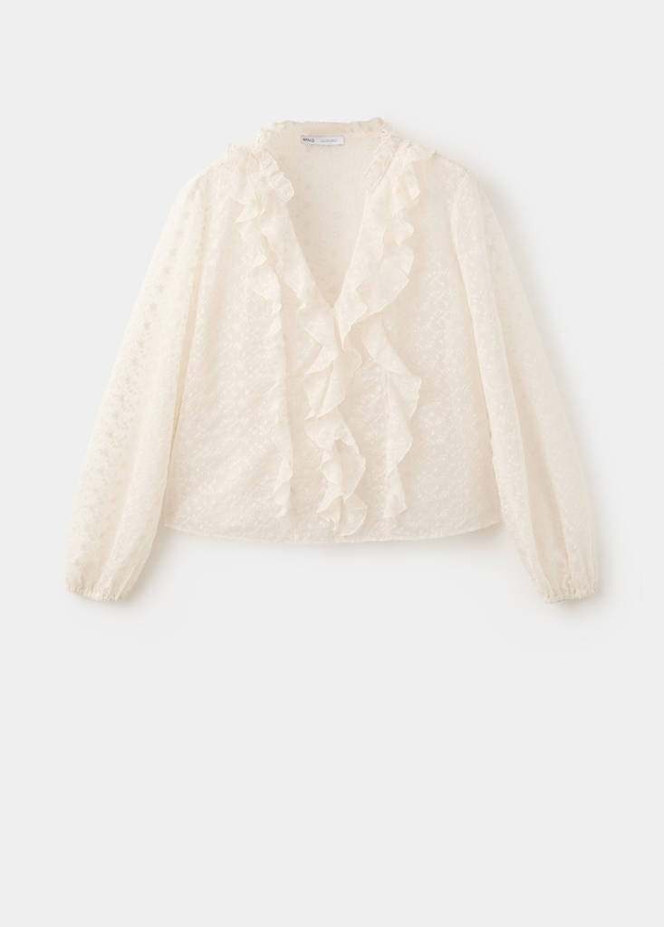 Ruffled embroidered blouse — Ecru