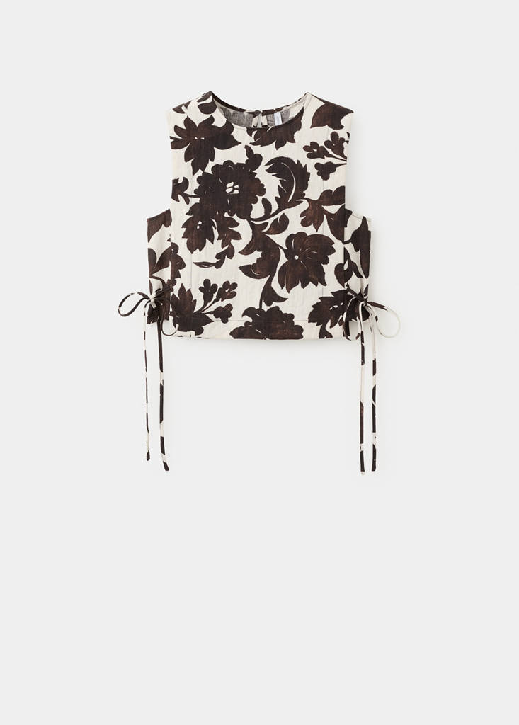 Floral print crop top — Brown