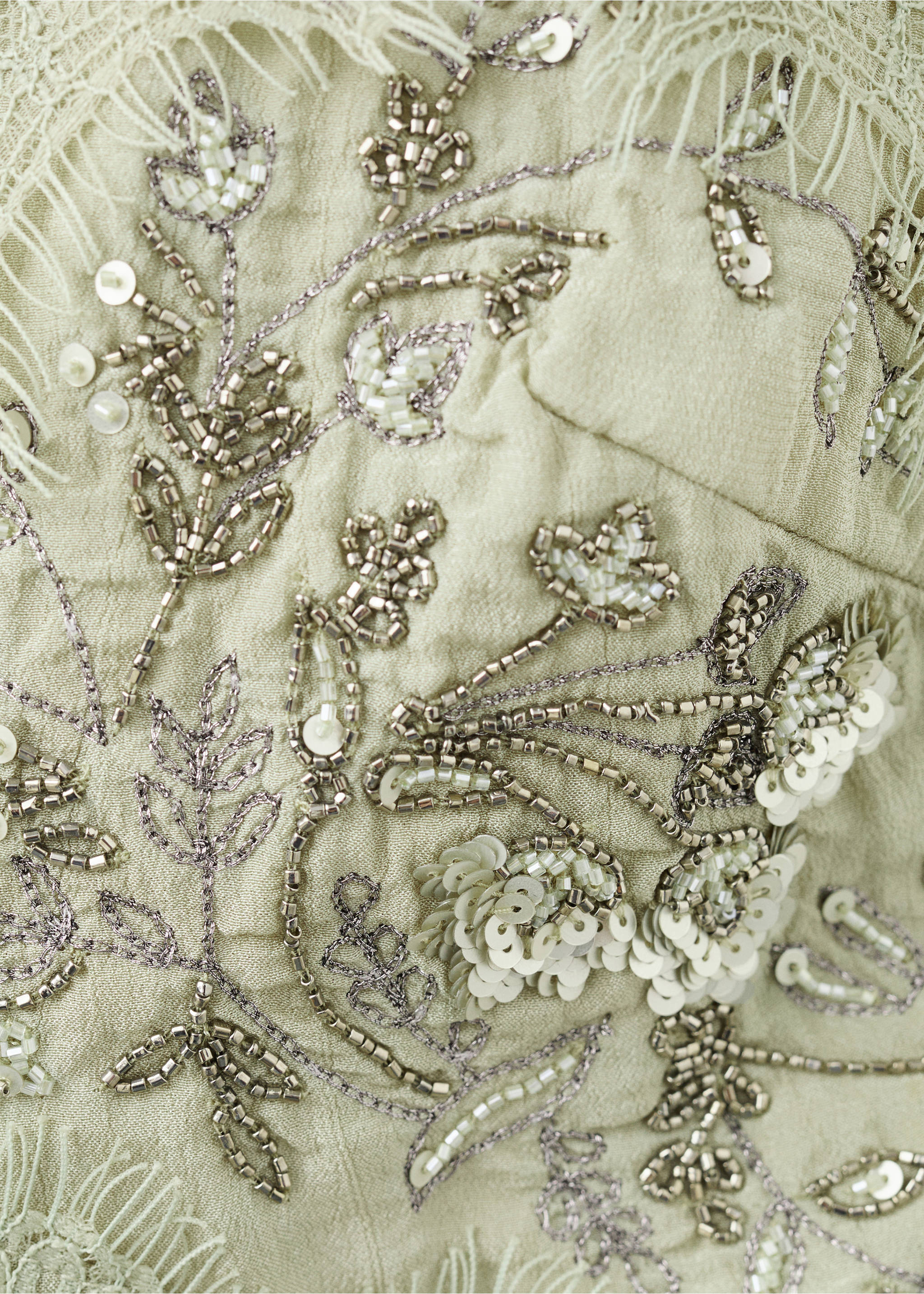 Embroidered appliqué top - Details of the article 8, Green. Ref: 27047161-00.
