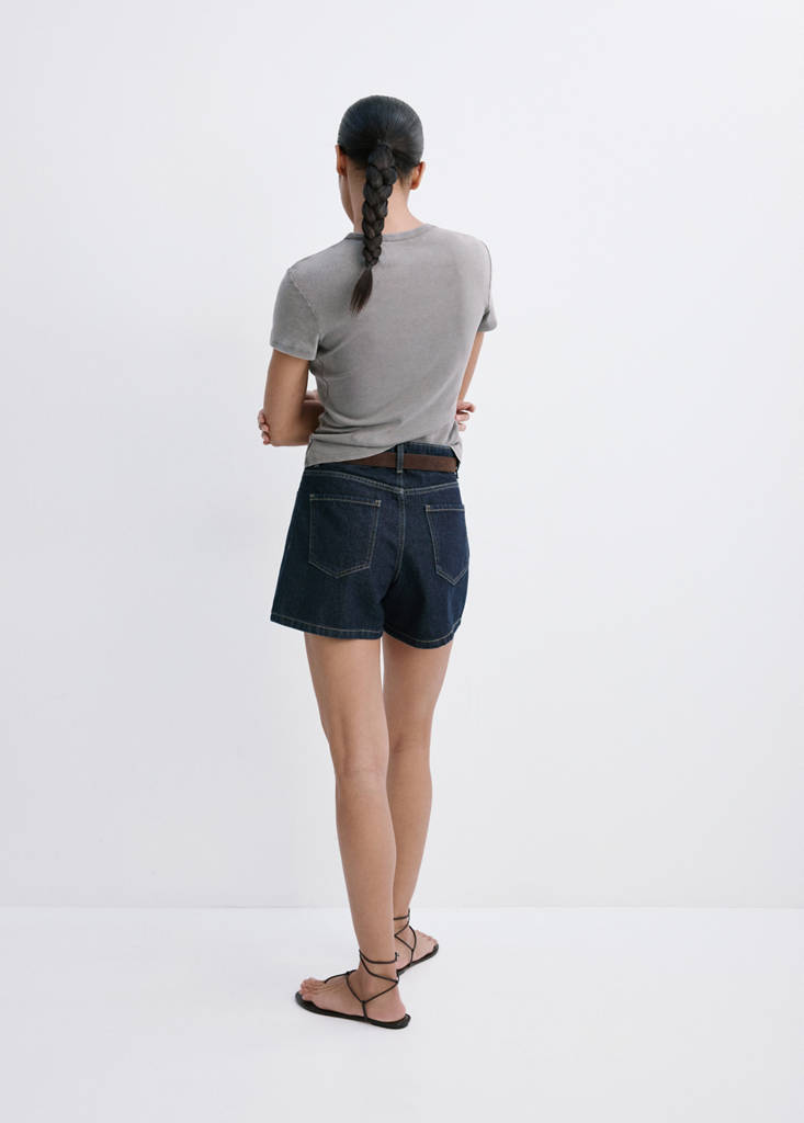 High-waisted straight-fit denim shorts — Open Blue