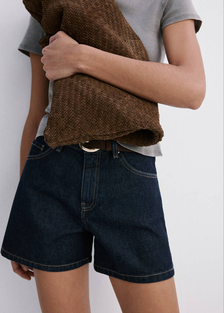 High-waisted straight-fit denim shorts — Open Blue