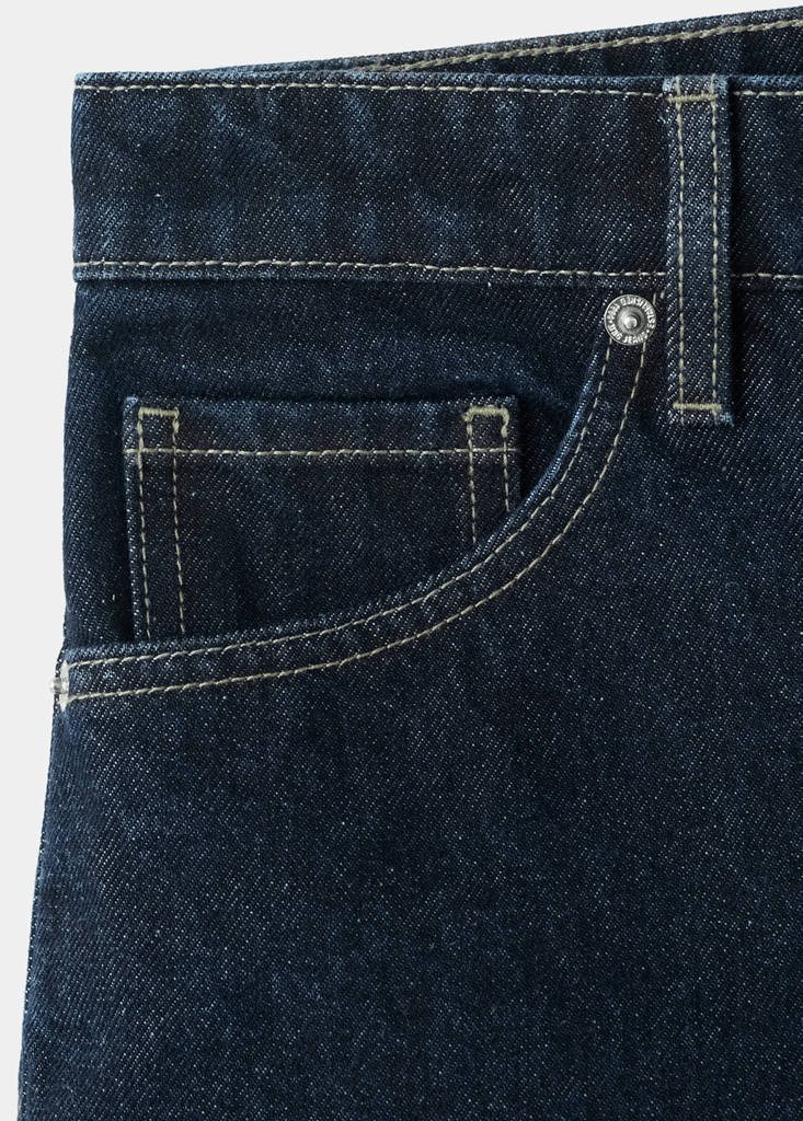 High-waisted straight-fit denim shorts — Open Blue