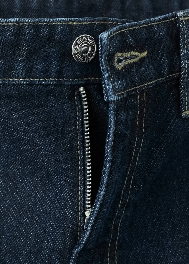 High-waisted straight-fit denim shorts — Open Blue