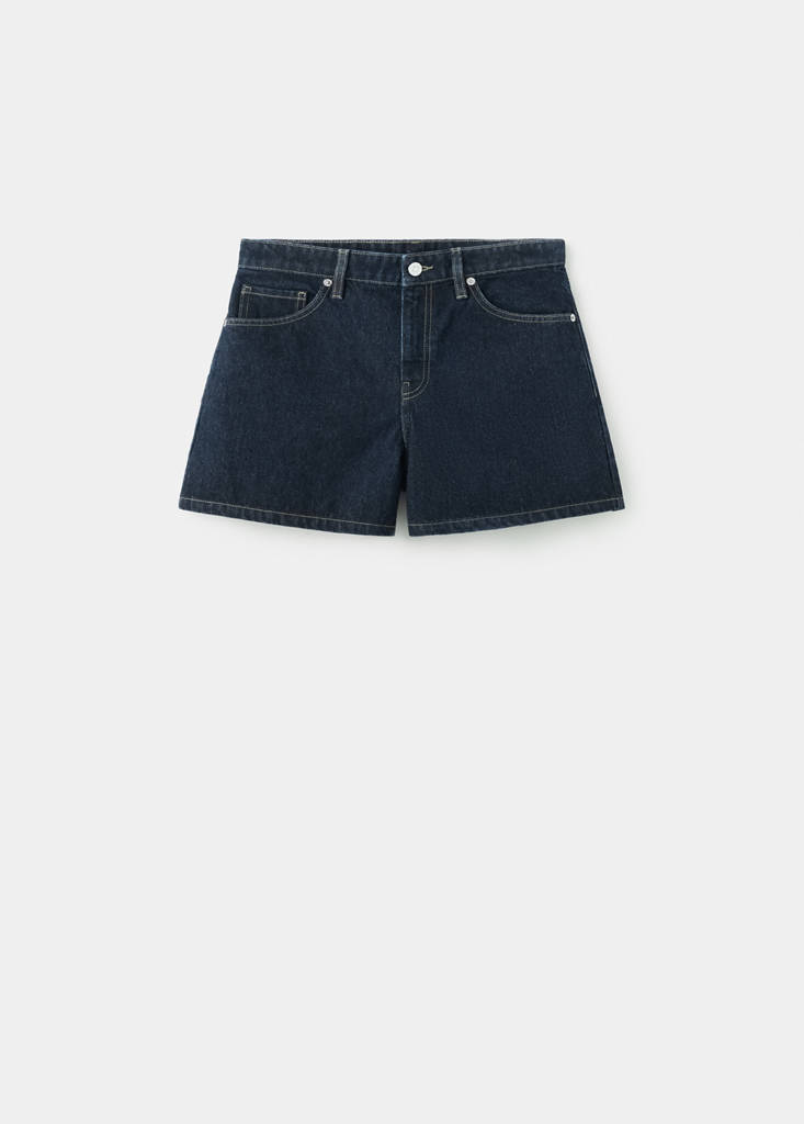 High-waisted straight-fit denim shorts — Open Blue