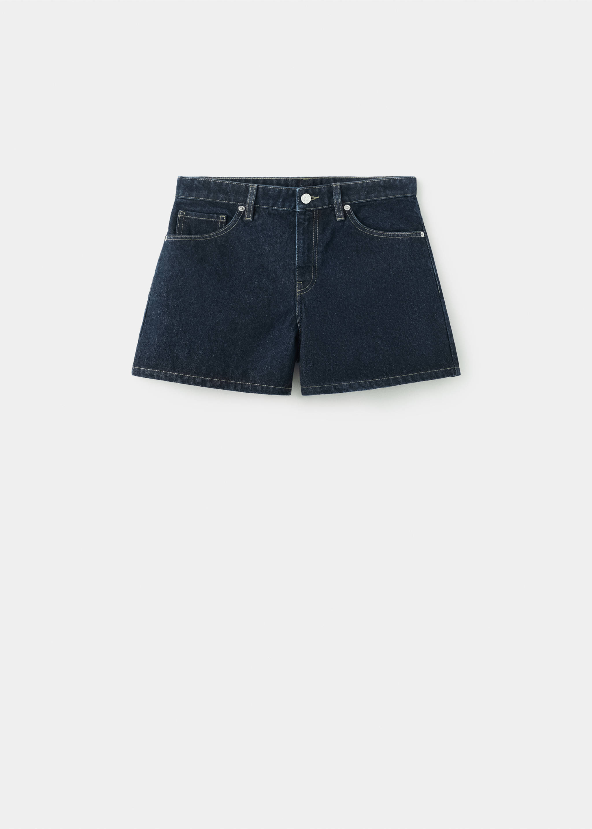 Short en denim droit taille mi-haute - Article sans modèle, Bleu. Ref: 27047162-00.