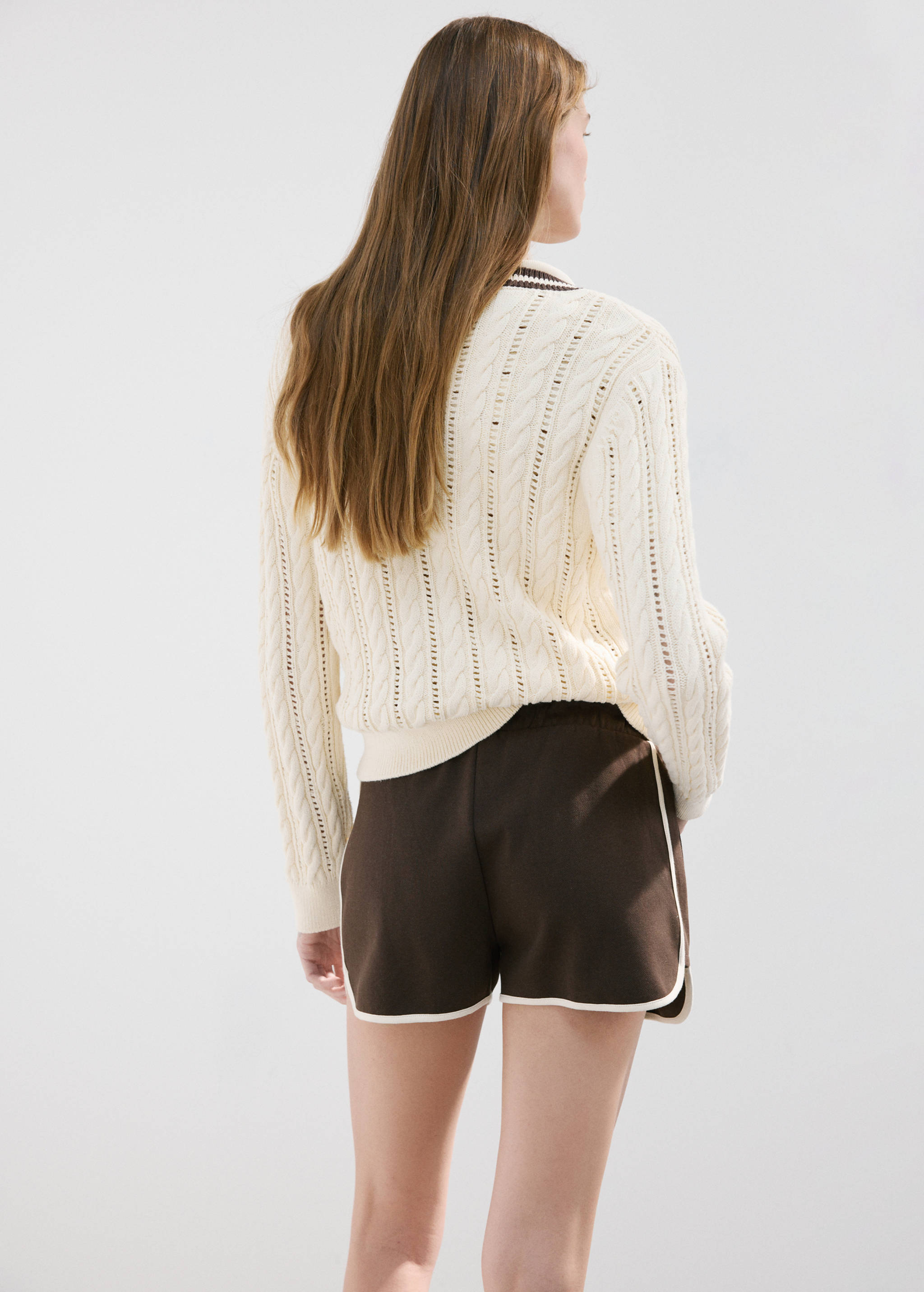 Cable knit jumper with contrasting collar - Reverse of the article