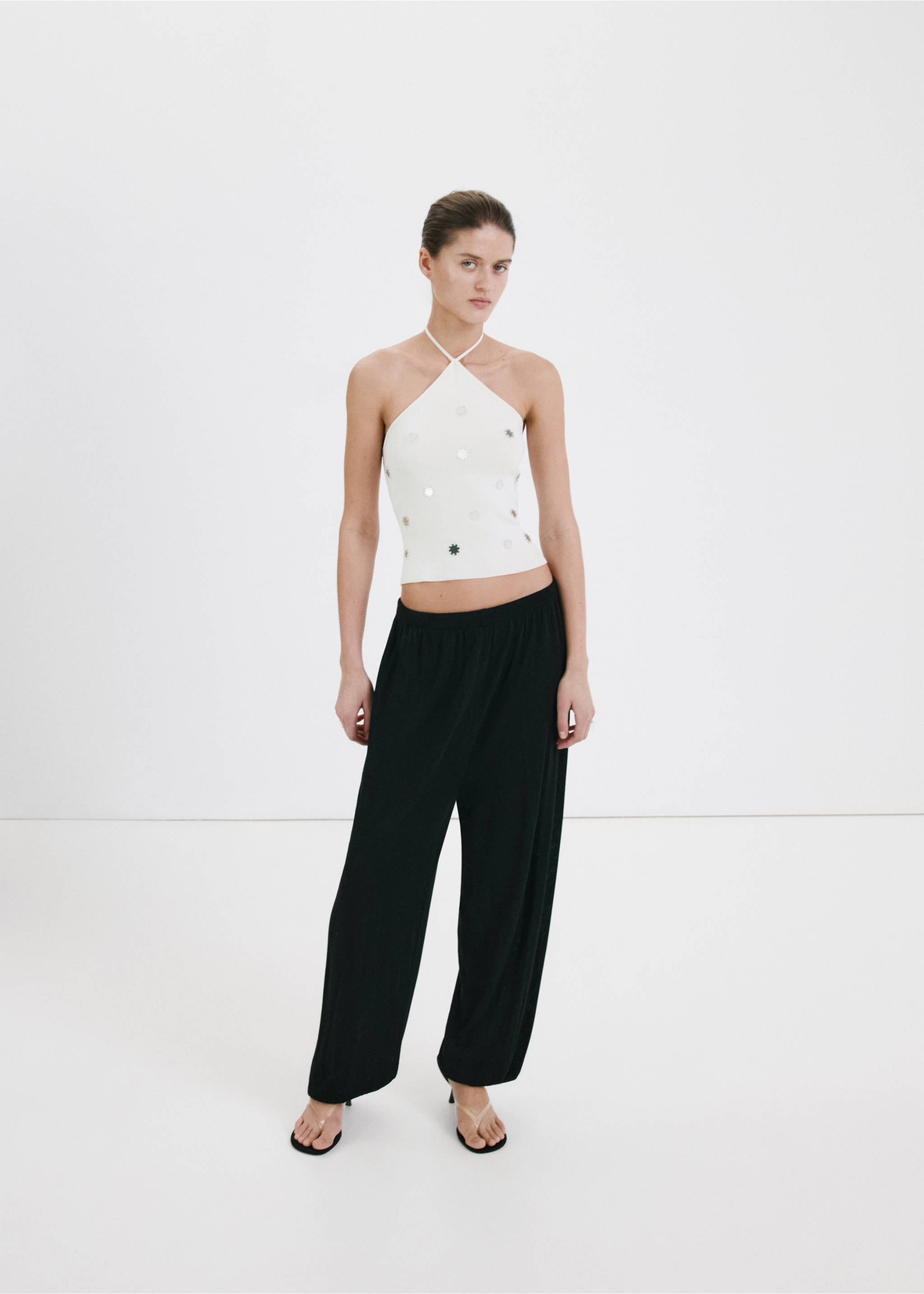 Halter top with metallic appliqués - General plane, White. Ref: 27047165-00.