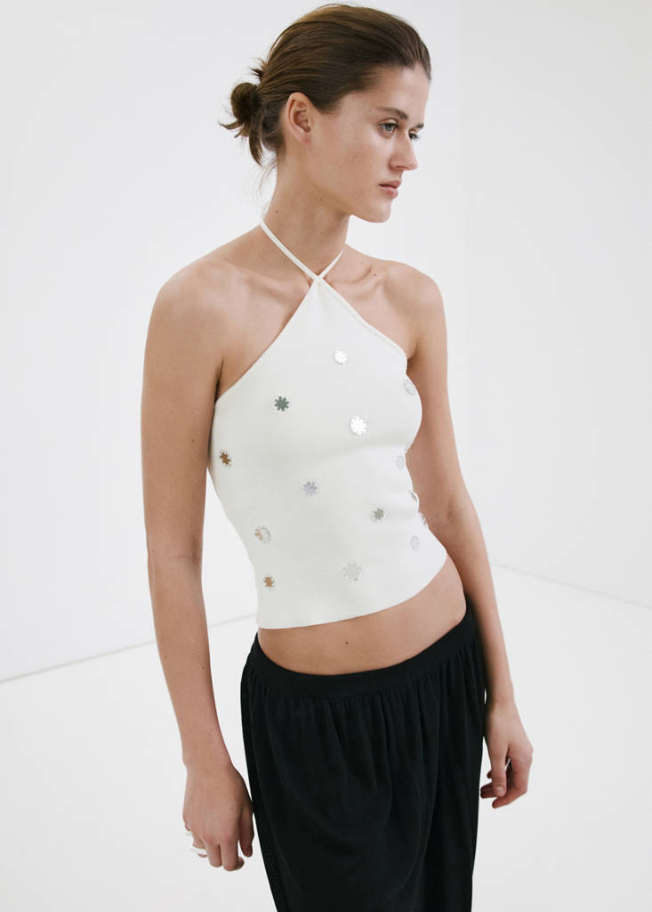 Halter top with metallic appliqués — White