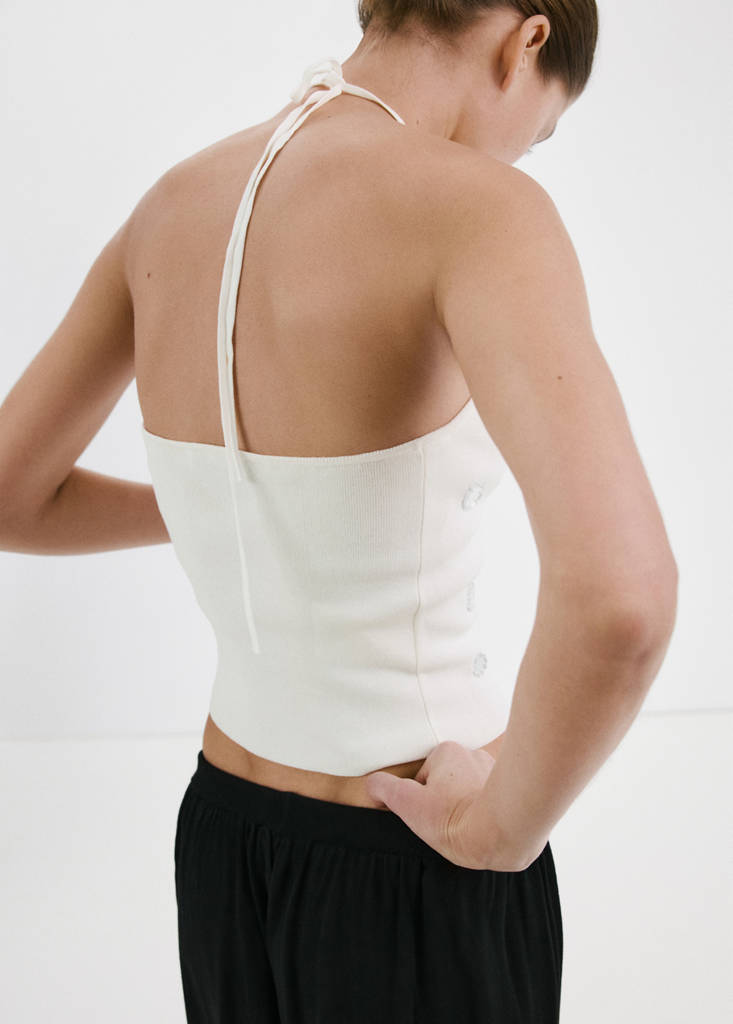 Halter top with metallic appliqués — White