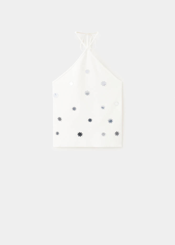 Halter top with metallic appliqués — White