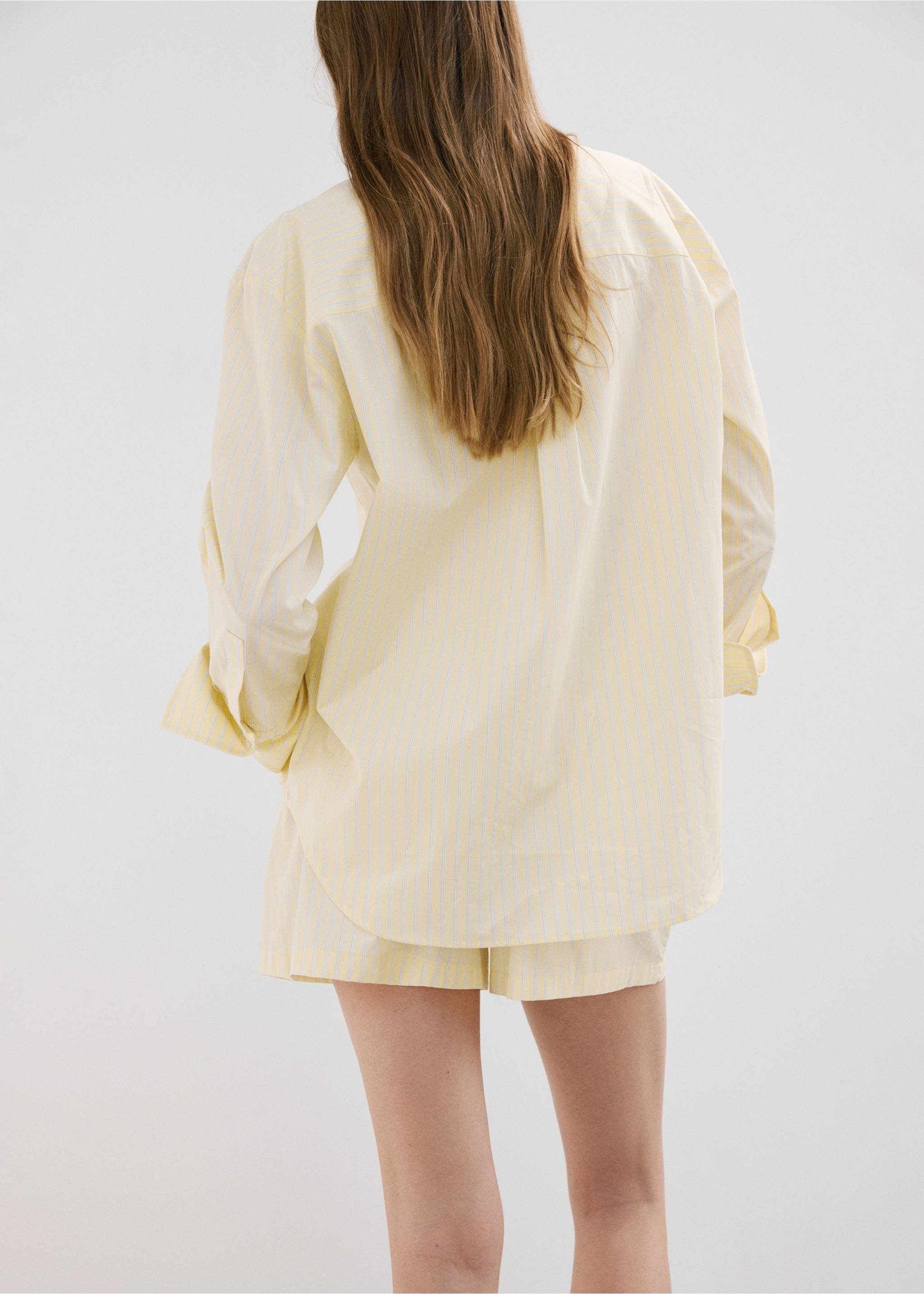 Striped poplin shirt with embroidered message - Reverse of the article, Pastel Yellow. Ref: 27047169-00.