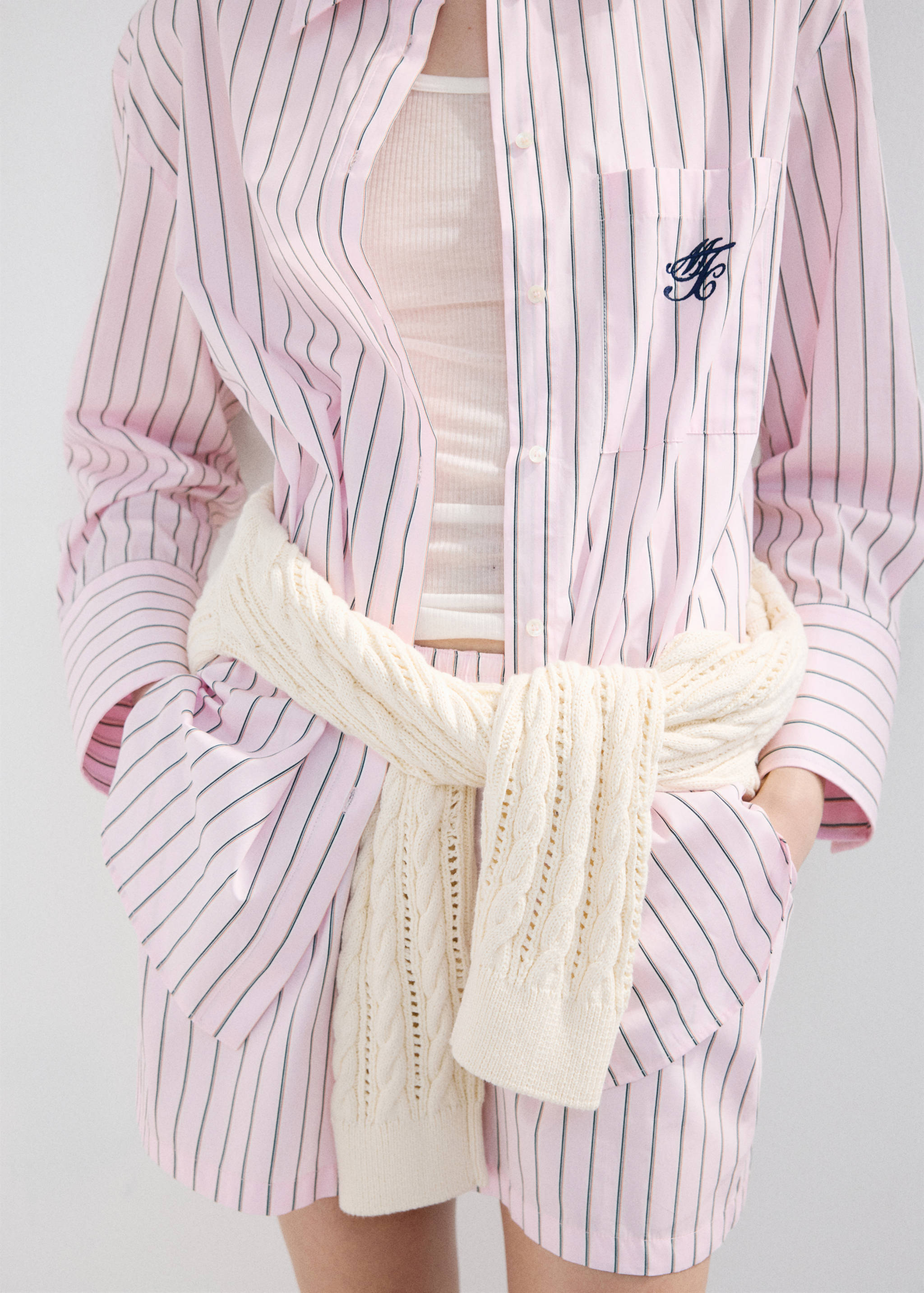 Striped poplin shirt with embroidered message - Details of the article 6