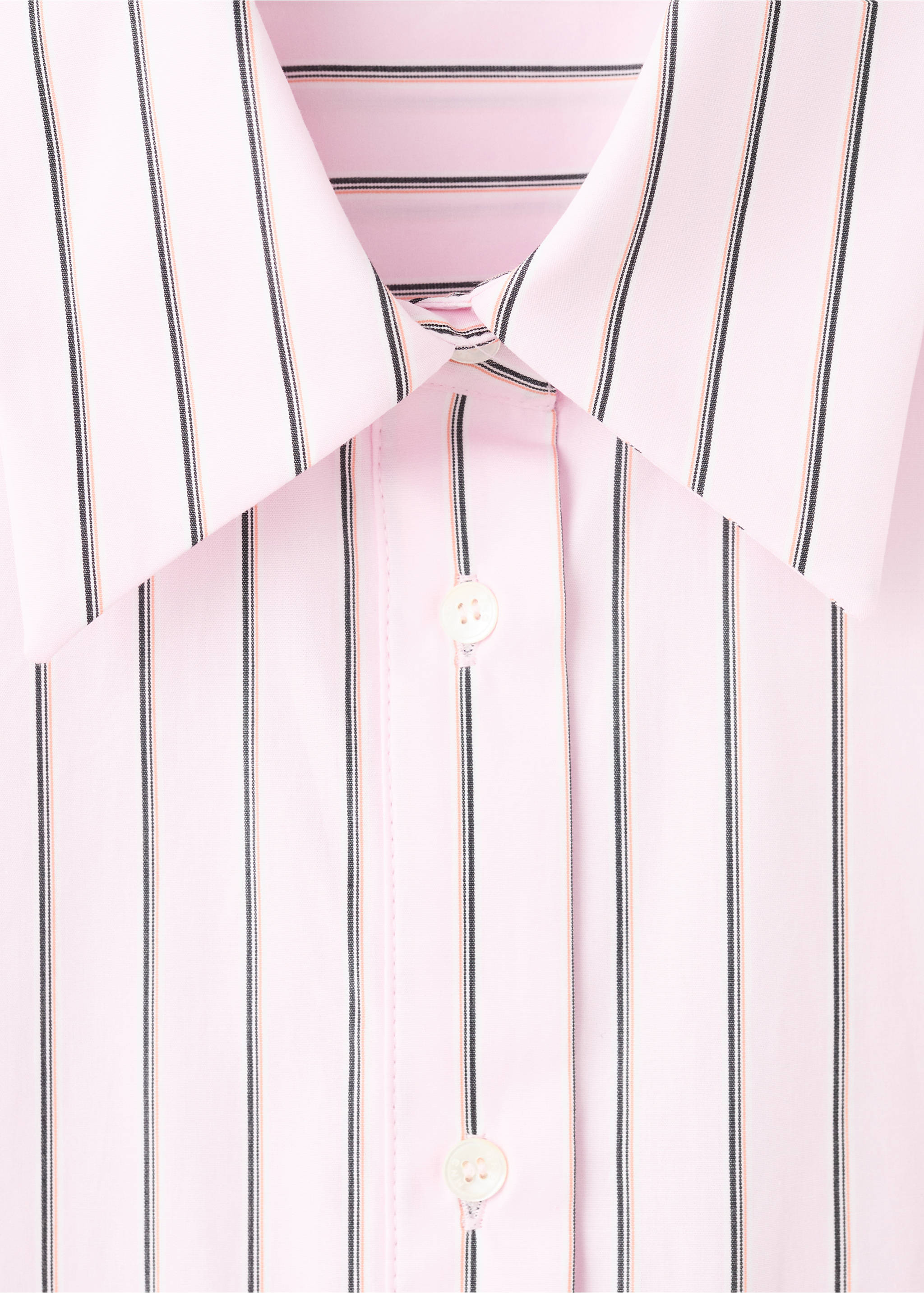 Striped poplin shirt with embroidered message - Details of the article 8, Pastel Pink. Ref: 27047169-00.