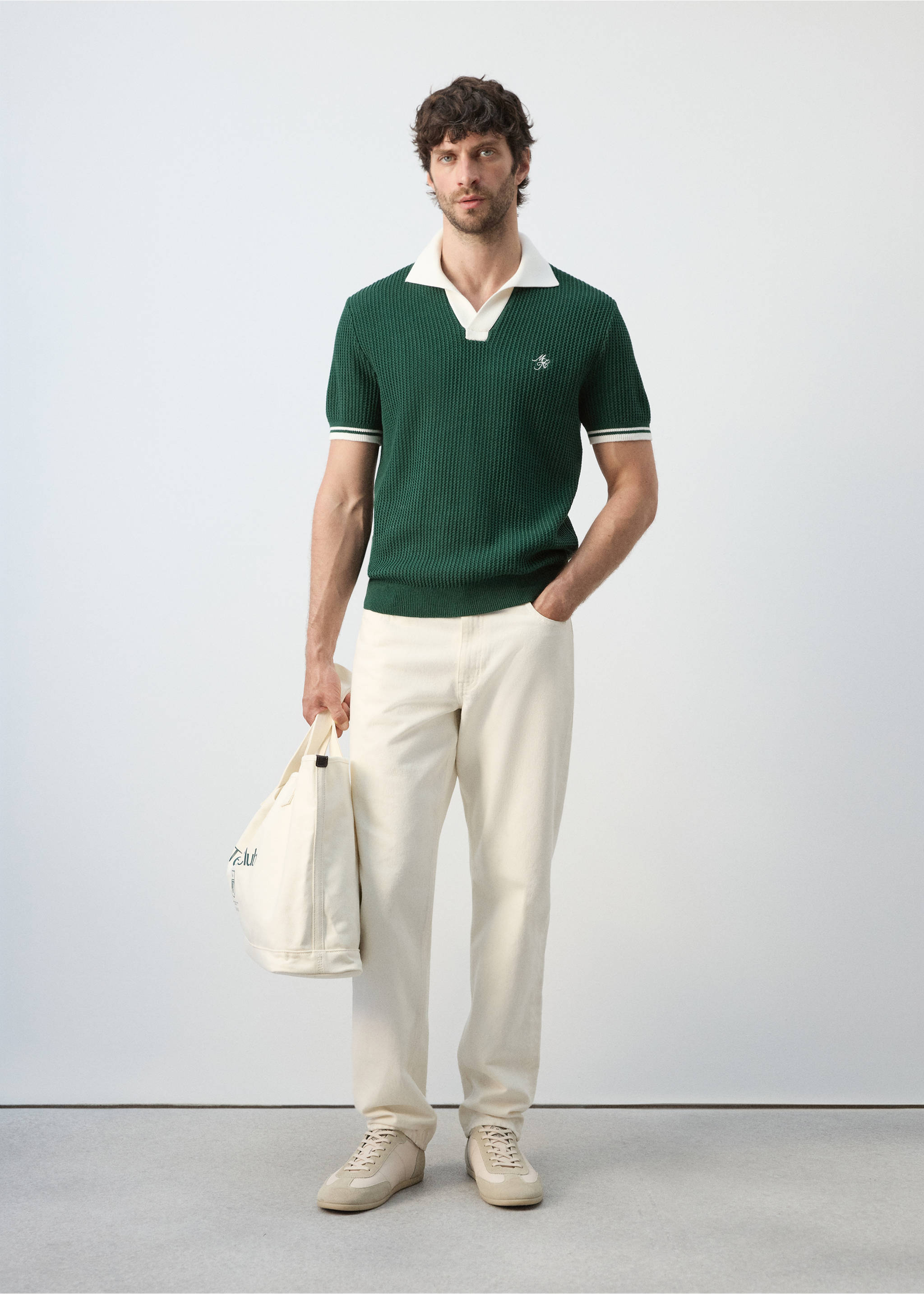 Cotton structured polo shirt - General plane, Dark Green. Ref: 27047790-00.