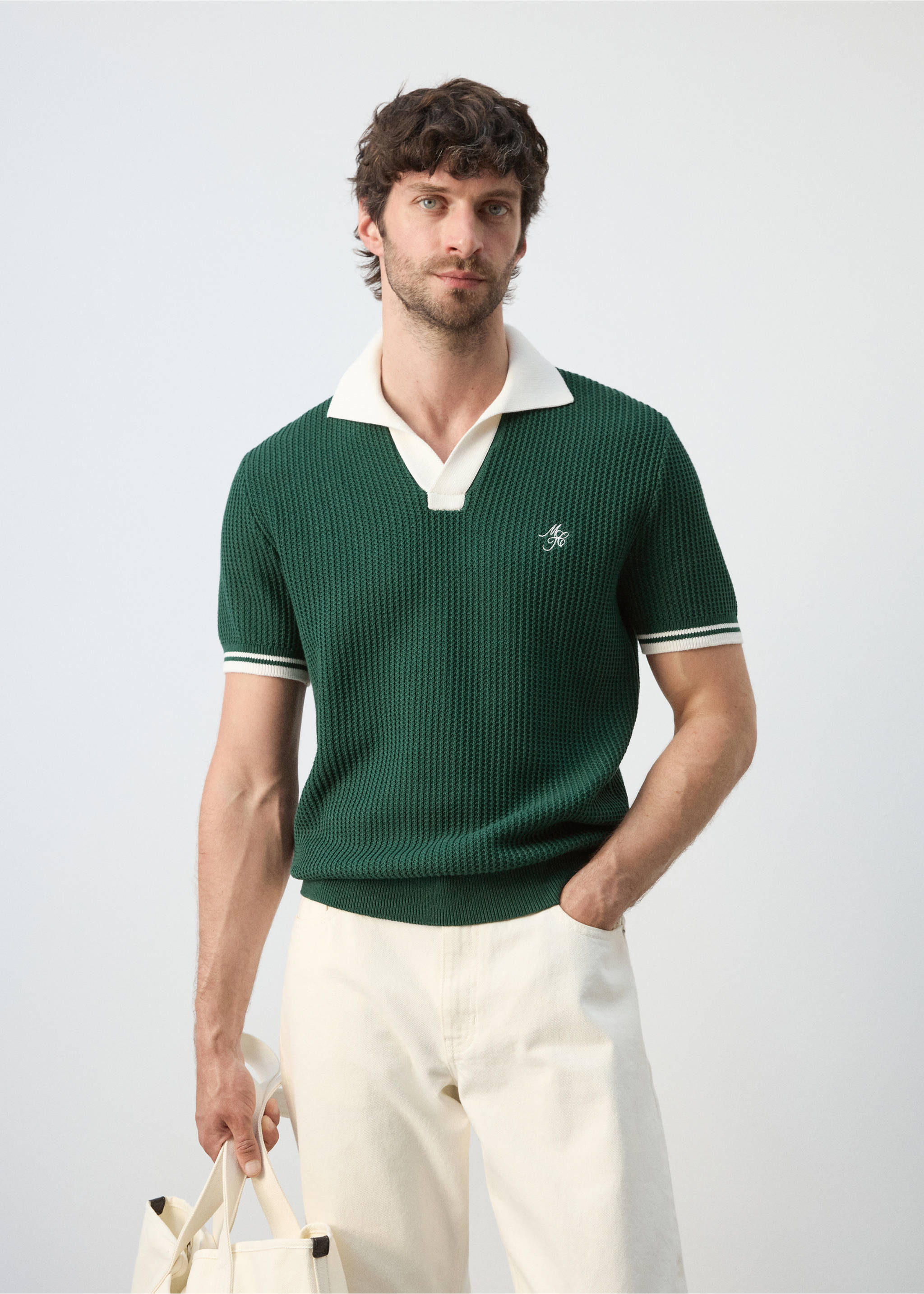 Cotton structured polo shirt - Medium plane, Dark Green. Ref: 27047790-00.
