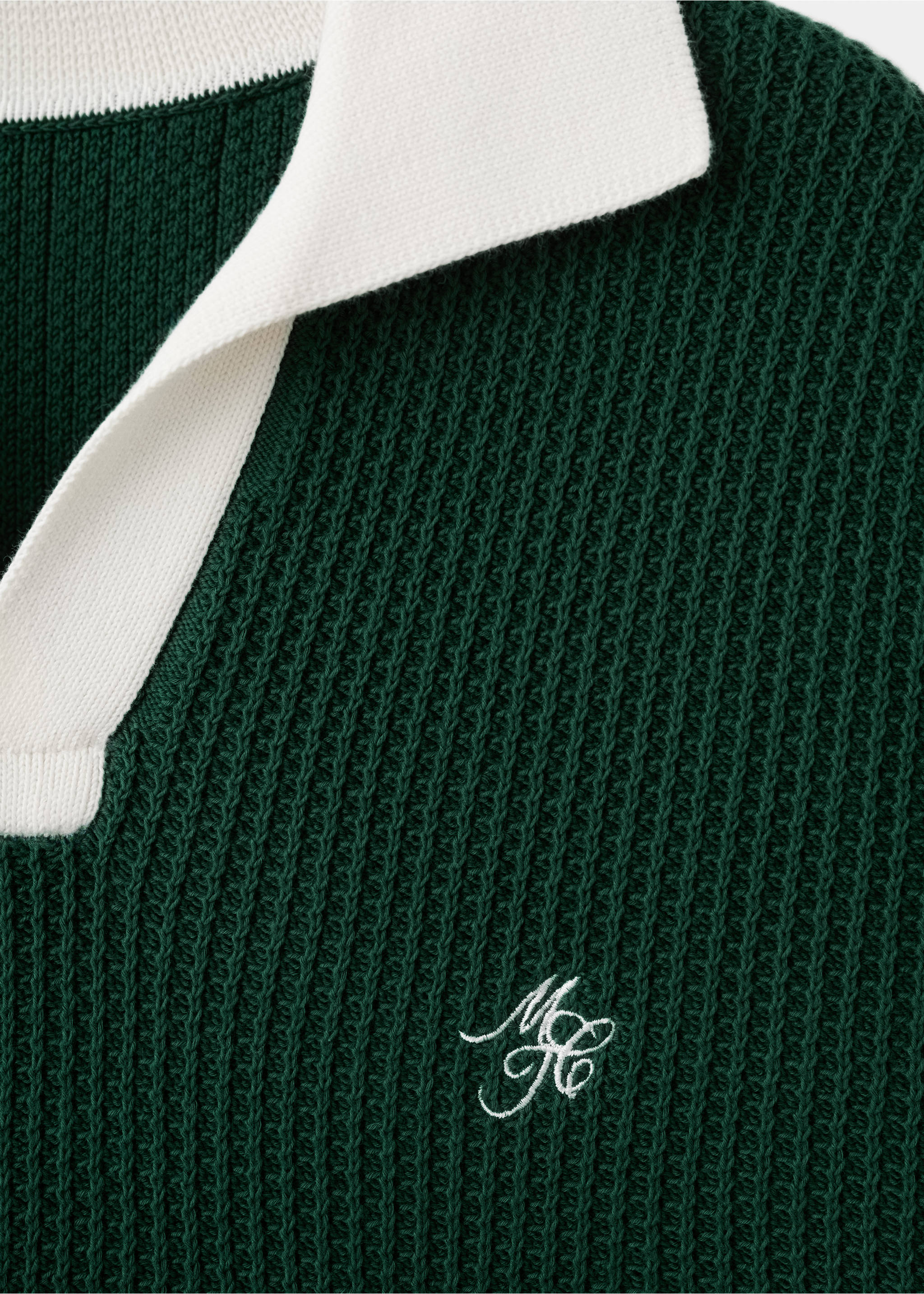 Cotton structured polo shirt - Details of the article 8, Dark Green. Ref: 27047790-00.