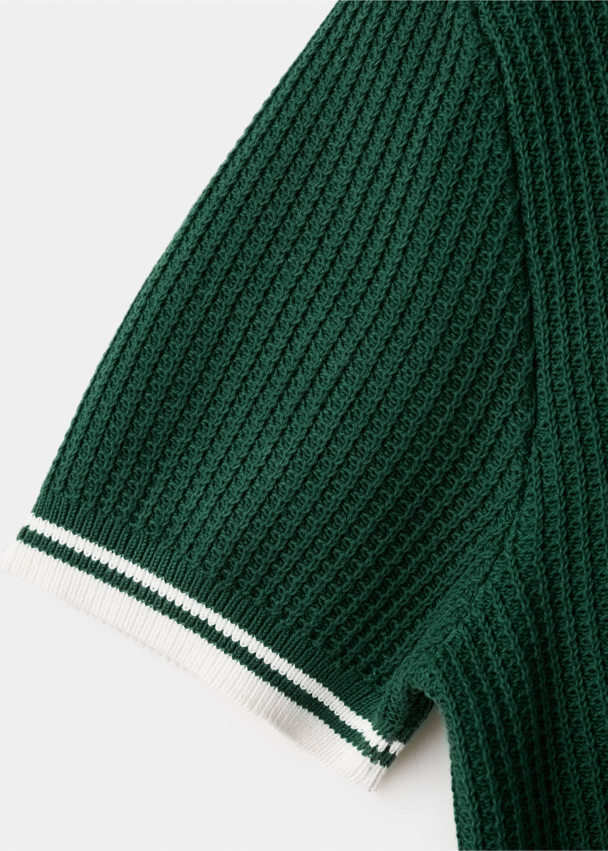 Getextureerde katoenen gebreide polo - Detail van het artikel 0, Donkergroen. Ref: 27047790-00.