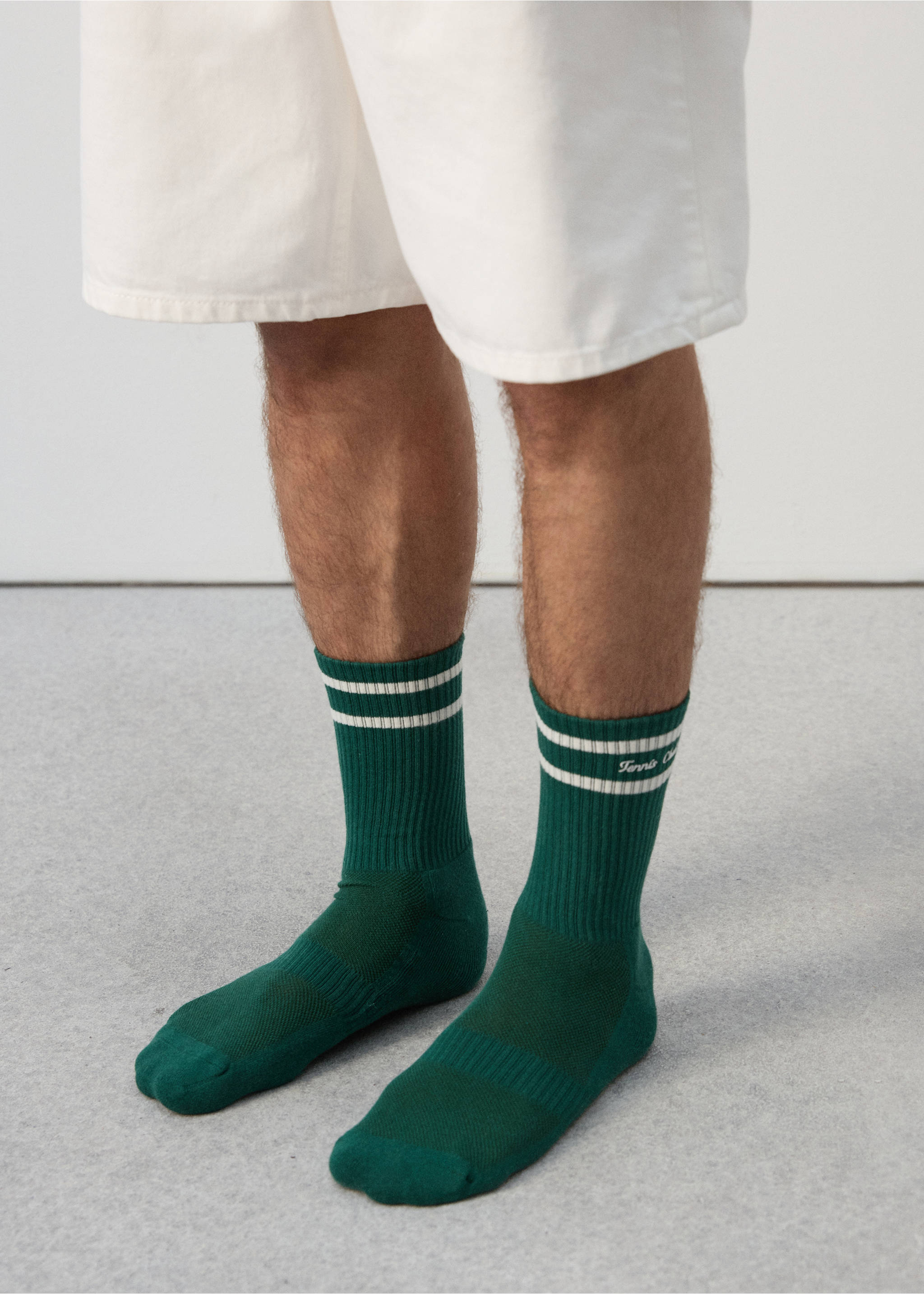 Striped socks with embroidered text - General plane, Dark Green. Ref: 27047792-00.