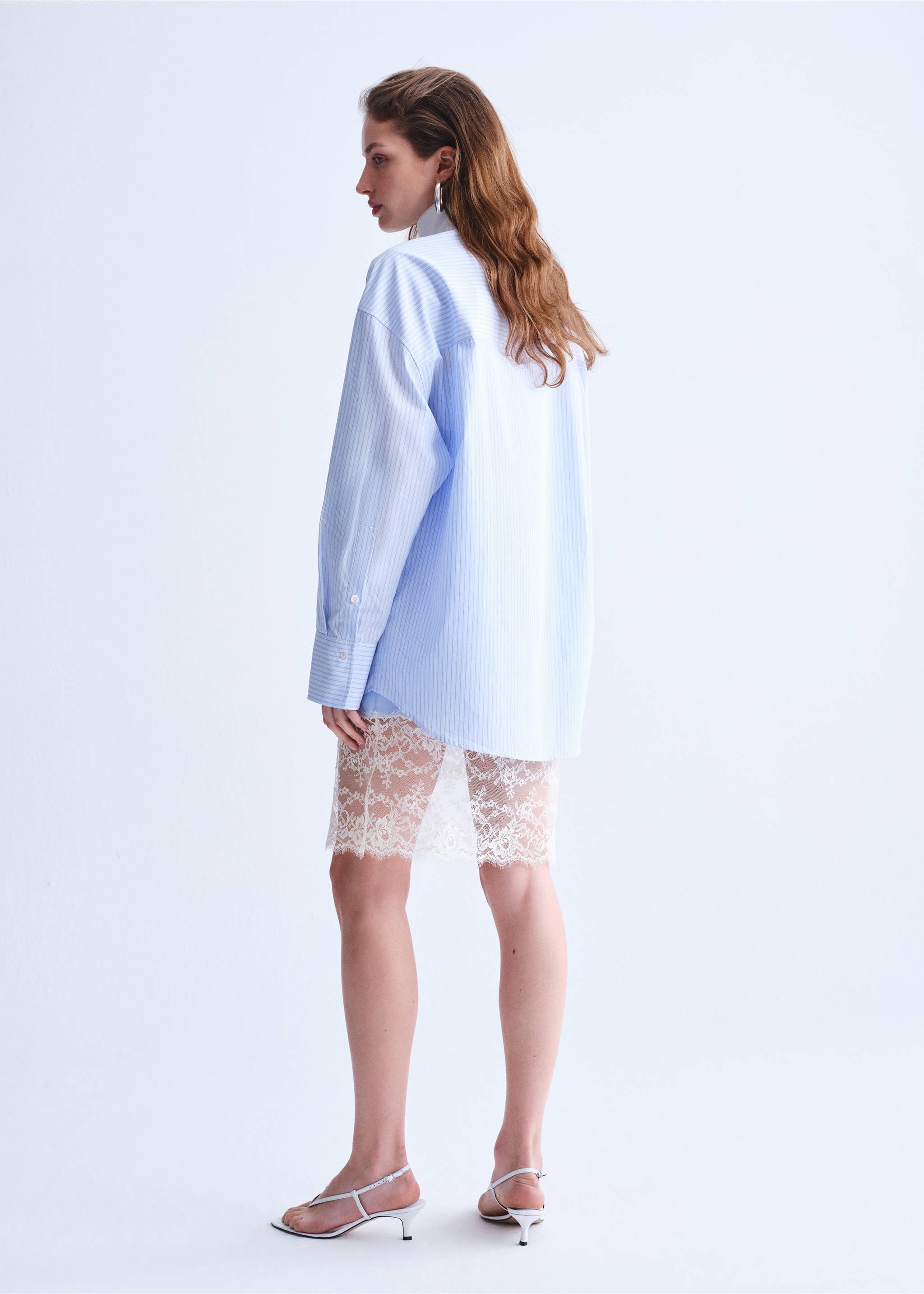 Poplin funnel neck shirt - Reverse of the article, Sky Blue. Ref: 27047796-00.