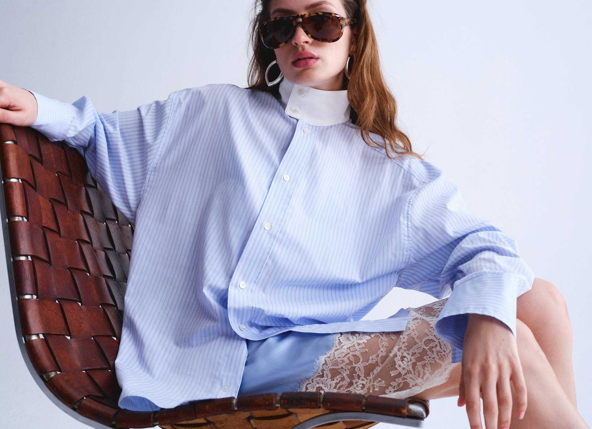 High-neck poplin shirt with buttons - Panoramic plane