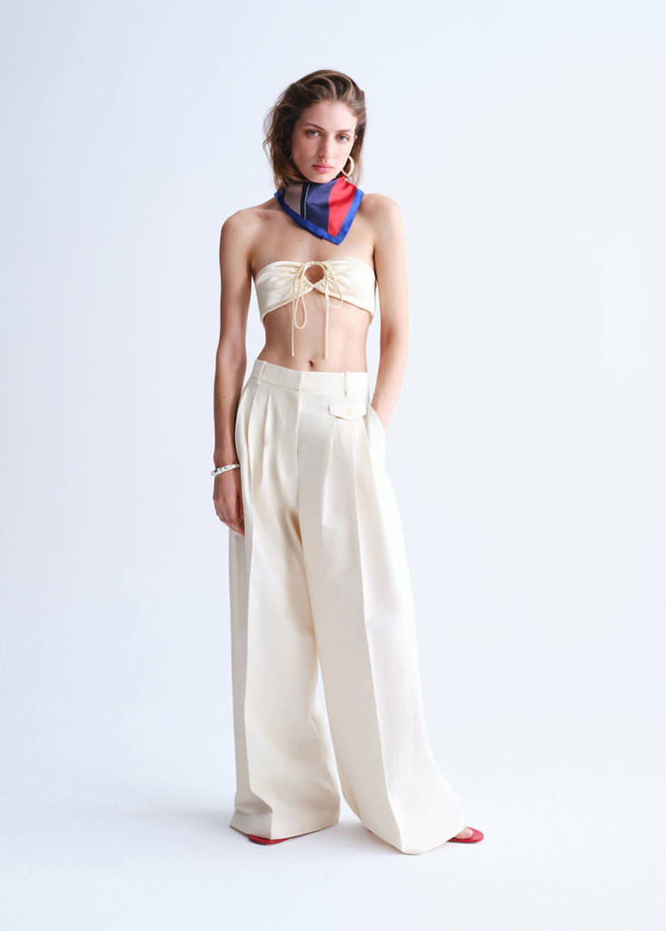 Straight cotton trousers with pleats — Ecru
