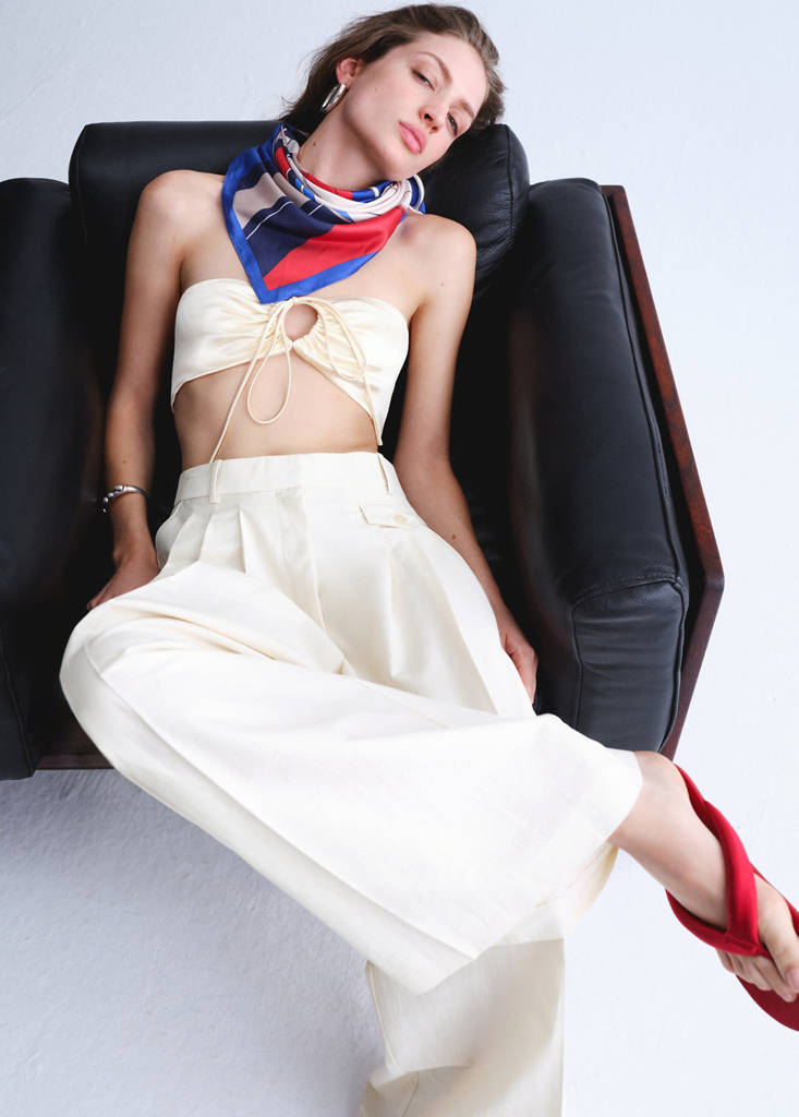 Straight cotton trousers with pleats — Ecru