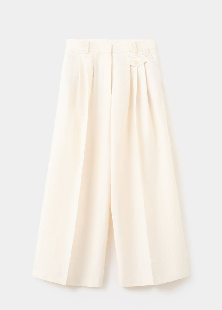 Straight cotton trousers with pleats — Ecru