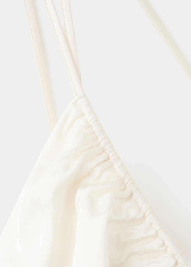 Satin dress with adjustable ruching — Ecru
