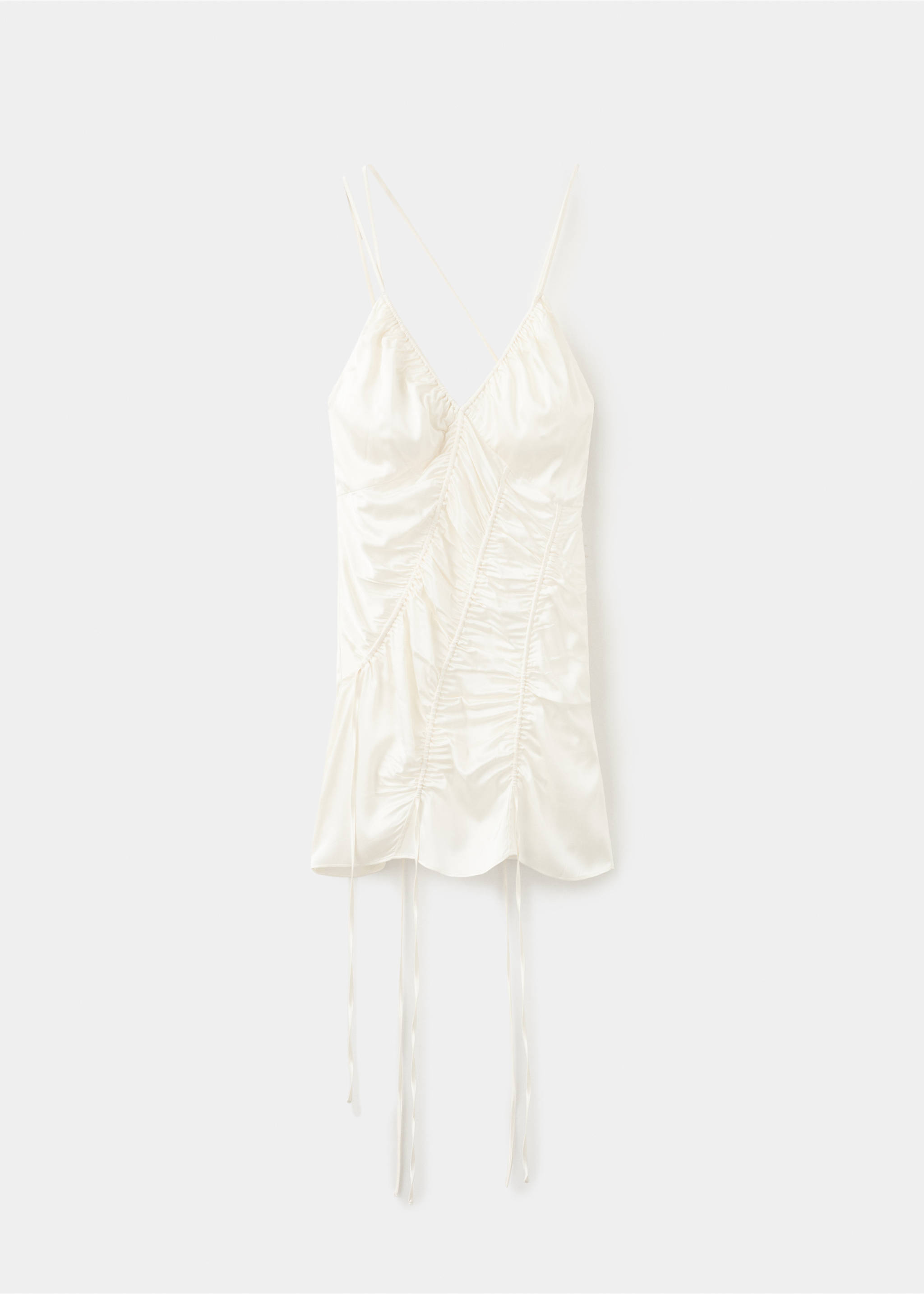 Satin dress with adjustable ruching - Article without model, Ecru. Ref: 27047802-00.