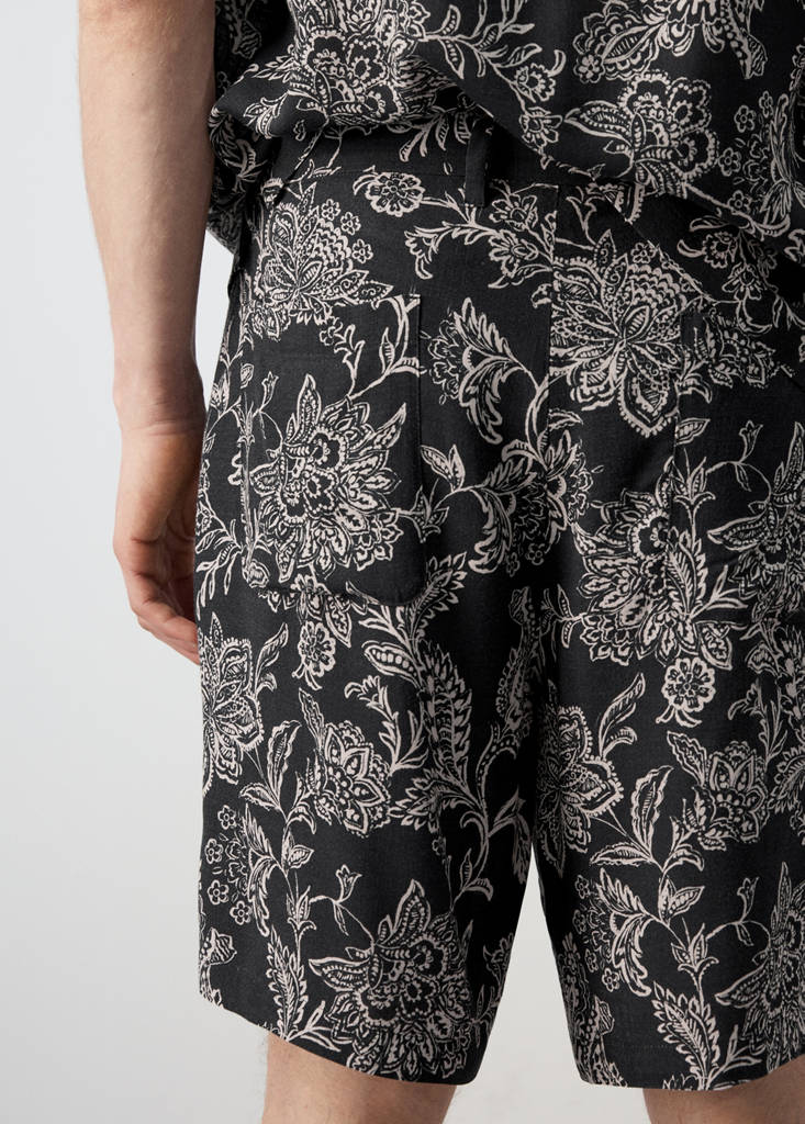 Printed slim fit bermuda shorts — Black