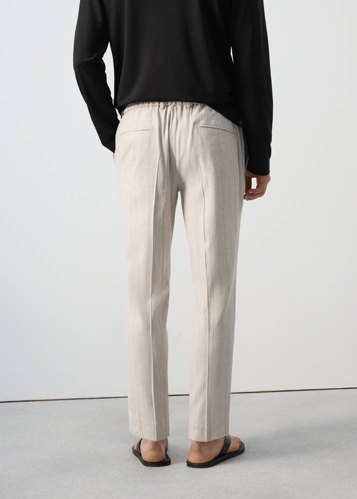 Striped slim-fit linen trousers — Beige