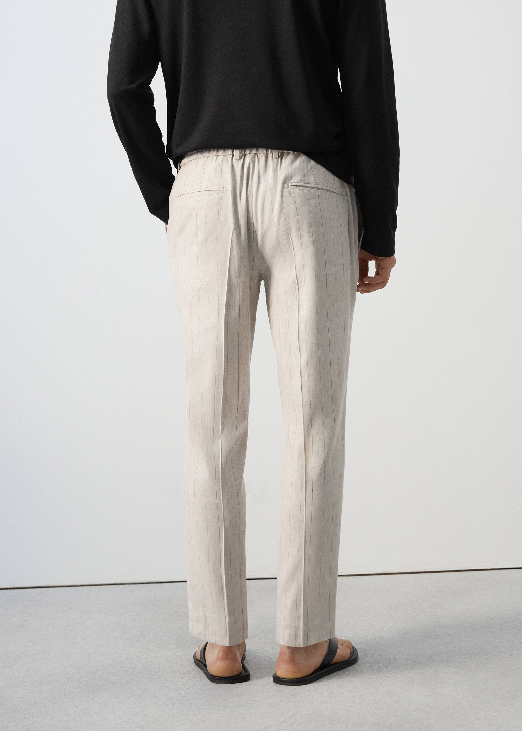 بنطلون سليم فيت مخطط من الكتان - الجهة الخلفية للمنتج