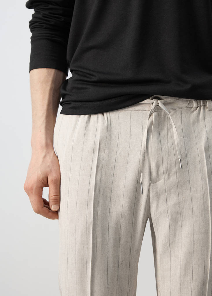 Striped slim-fit linen trousers — Beige