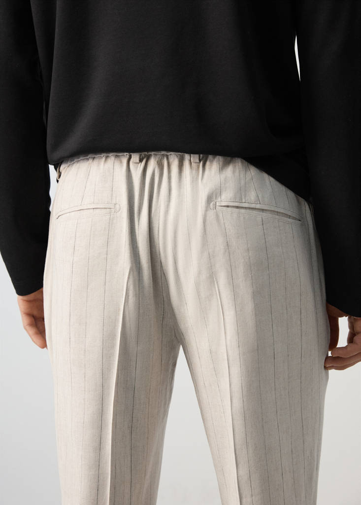 Striped slim-fit linen trousers — Beige