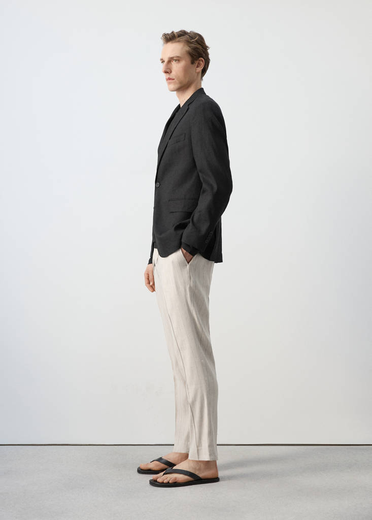 Striped slim-fit linen trousers — Beige