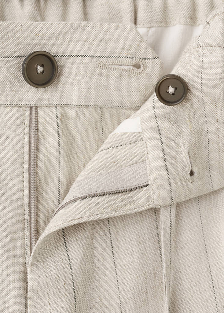 Striped slim-fit linen trousers — Beige