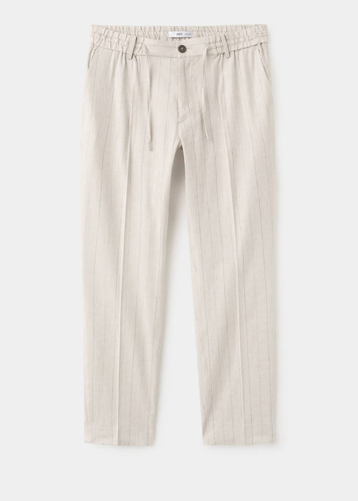 Striped slim-fit linen trousers — Beige