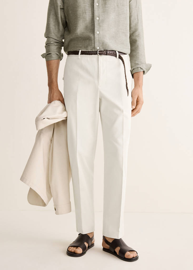Regular-fit 100% cotton trousers — Beige