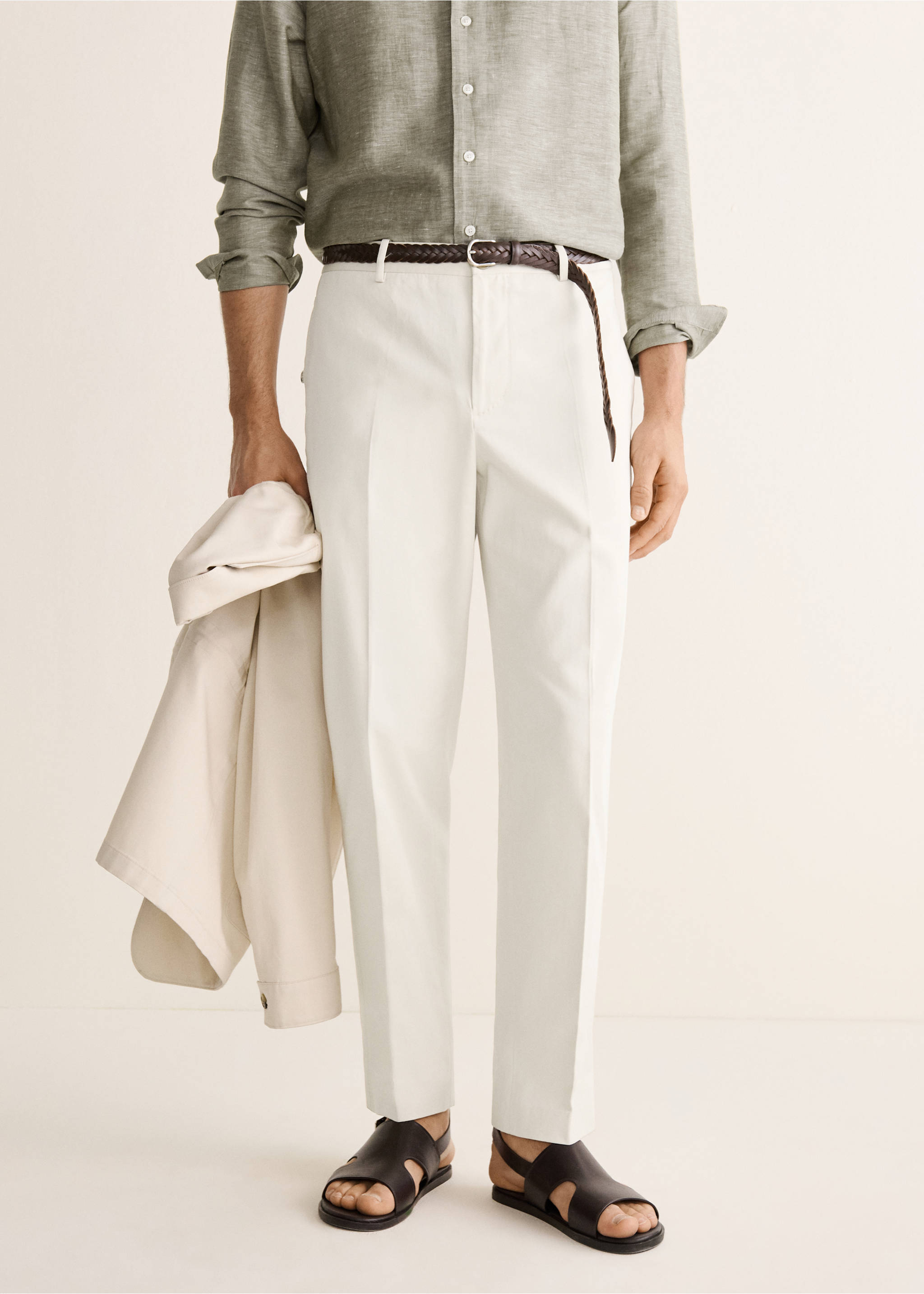 Regular-fit 100% cotton trousers - Medium plane, Beige. Ref: 27047899-00.