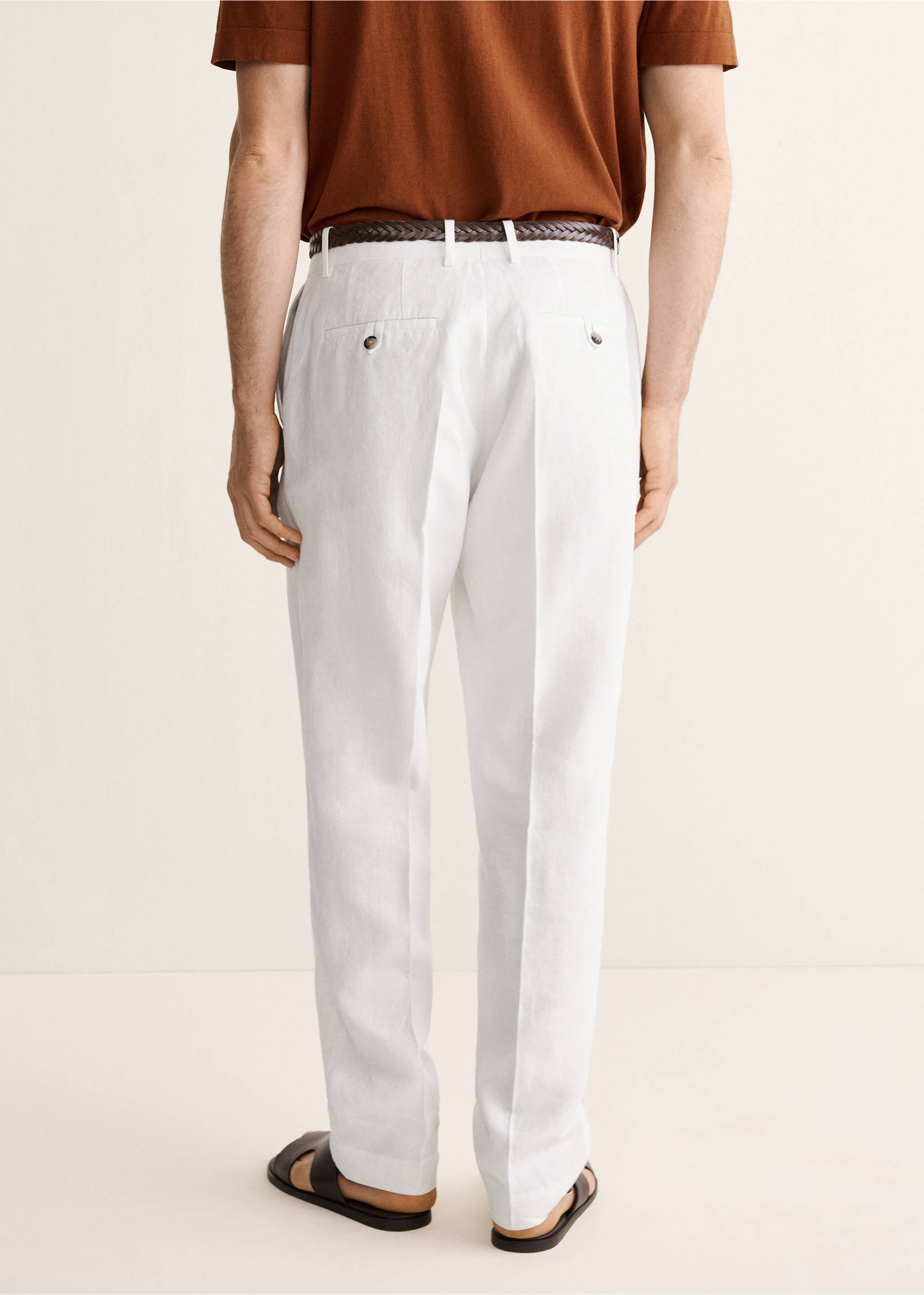 100% linen regular-fit trousers - Reverse of the article, Off White. Ref: 27047900-00.