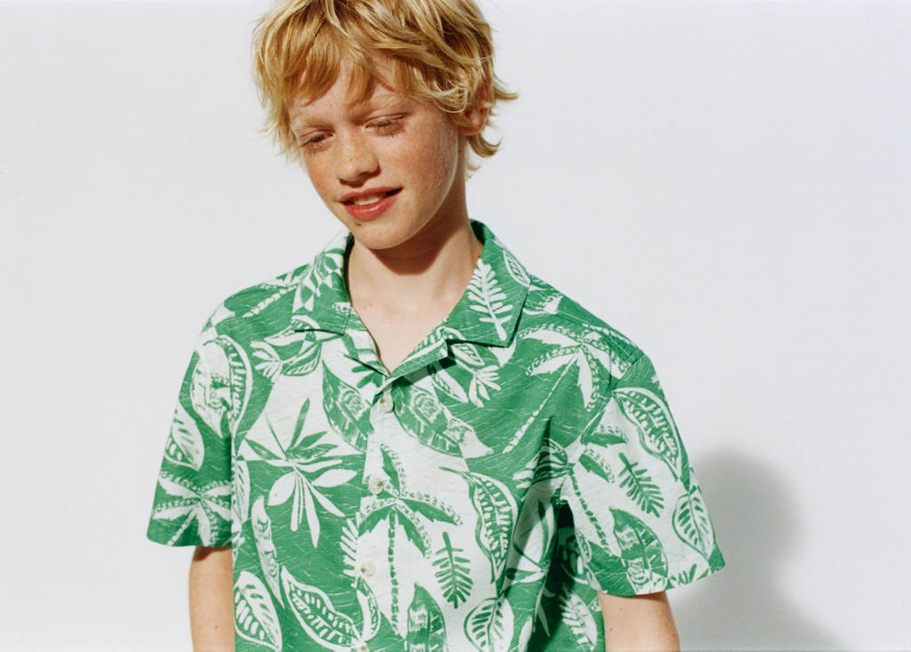 Floral-print cotton shirt — Green