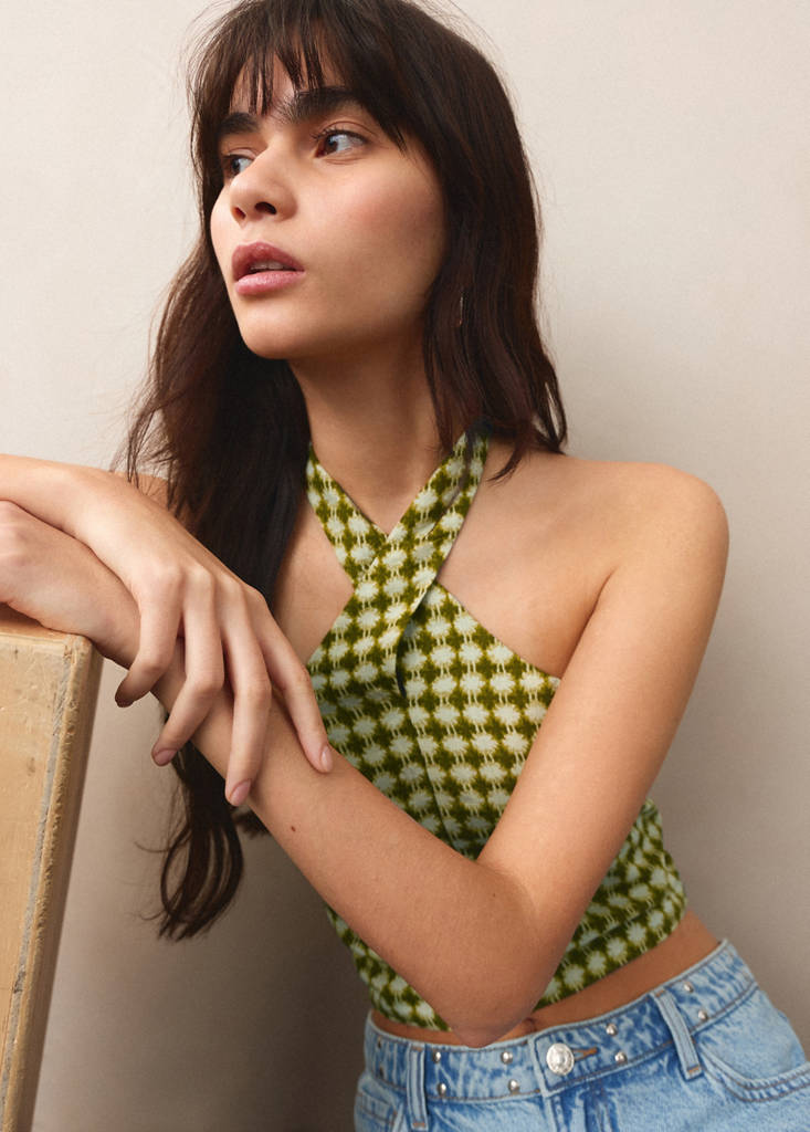 Halter-neck printed top — Pastel Green