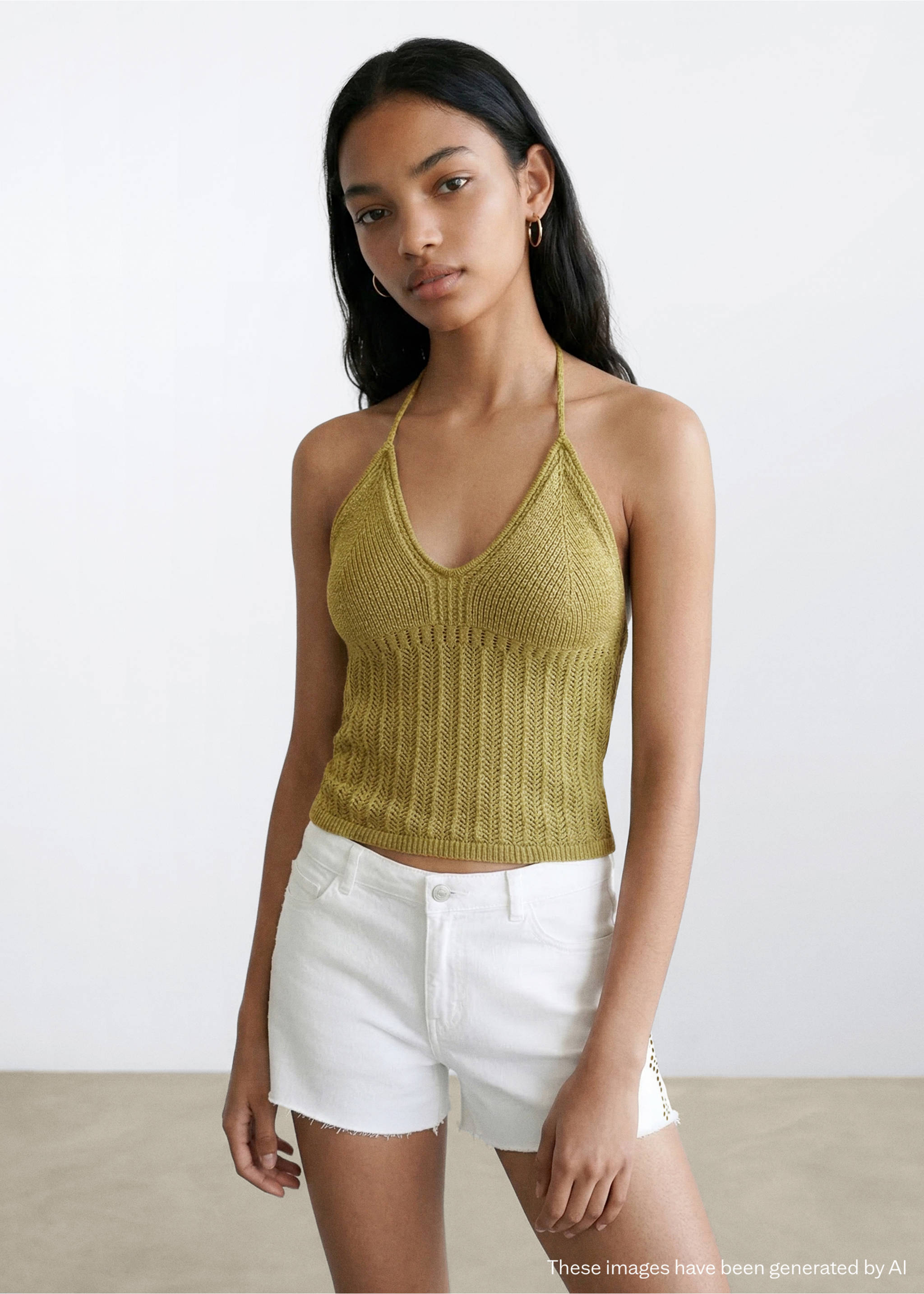 Fine knit halter top - Medium plane, Green. Ref: 27047908-00.